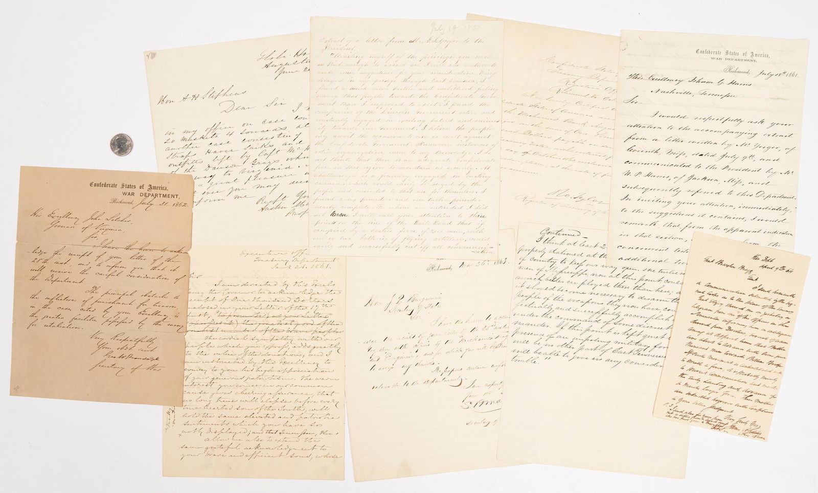 Archive of 8 Civil War CSA Cabinet Member Letters, incl. Seddon, Randolph, Walker; more (1 of 15)