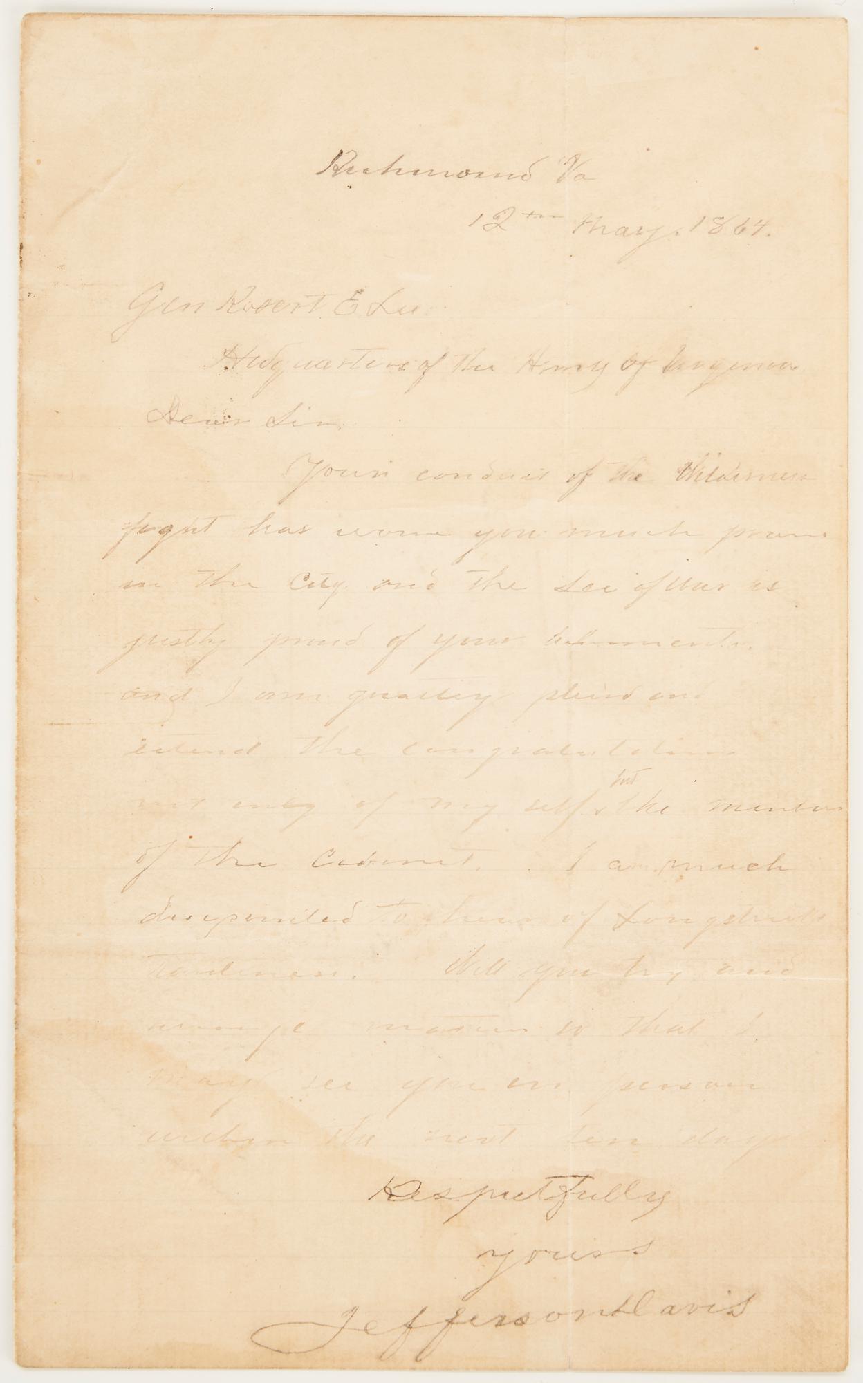 Civil War Jefferson Davis Signed Letter to Robert E. Lee, May 1864 (1 of 9)