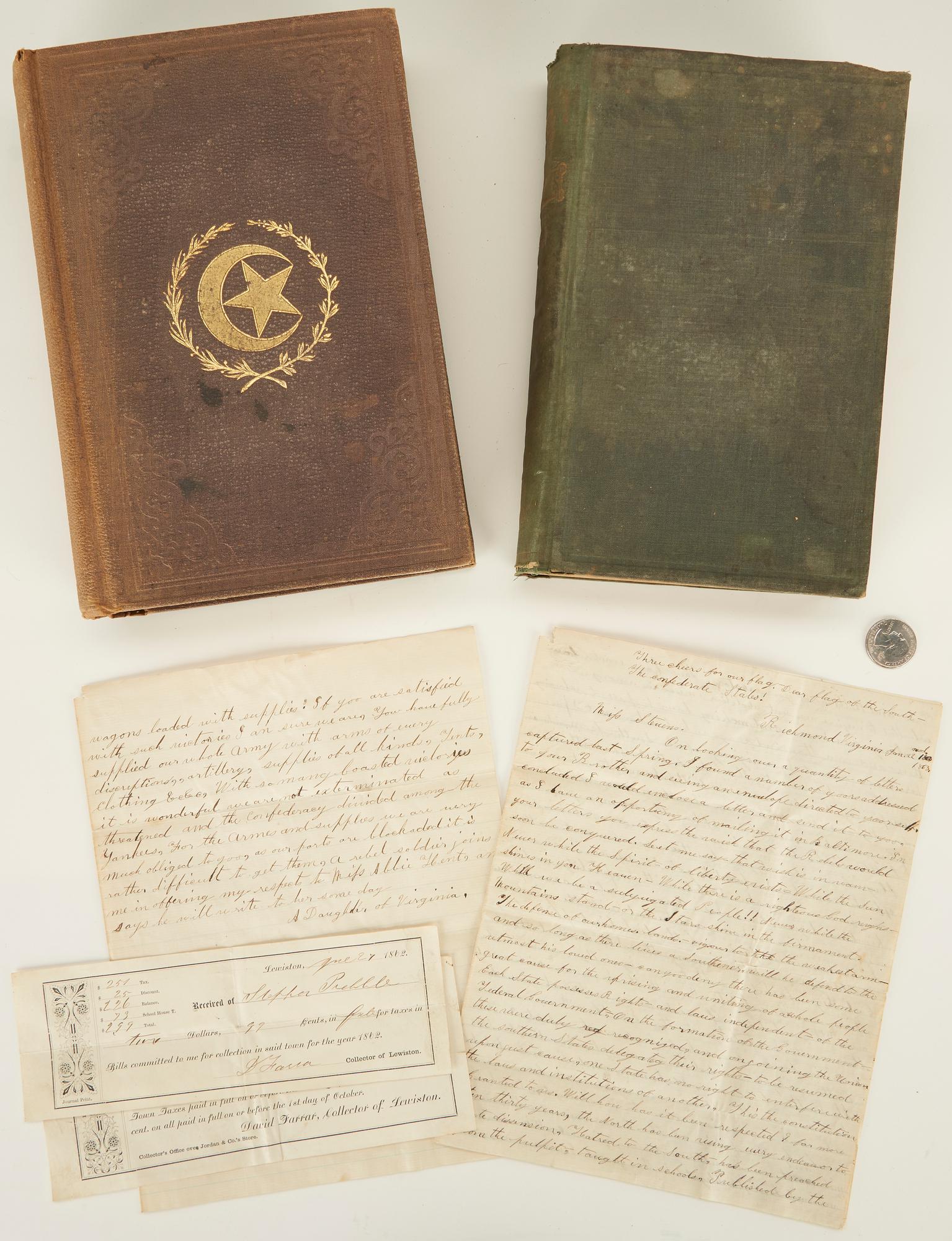 3 Civil War Confederate Items, incl. 1863 Slavery Related Letter, 2 1st Ed. Books, 5 items (1 of 17)
