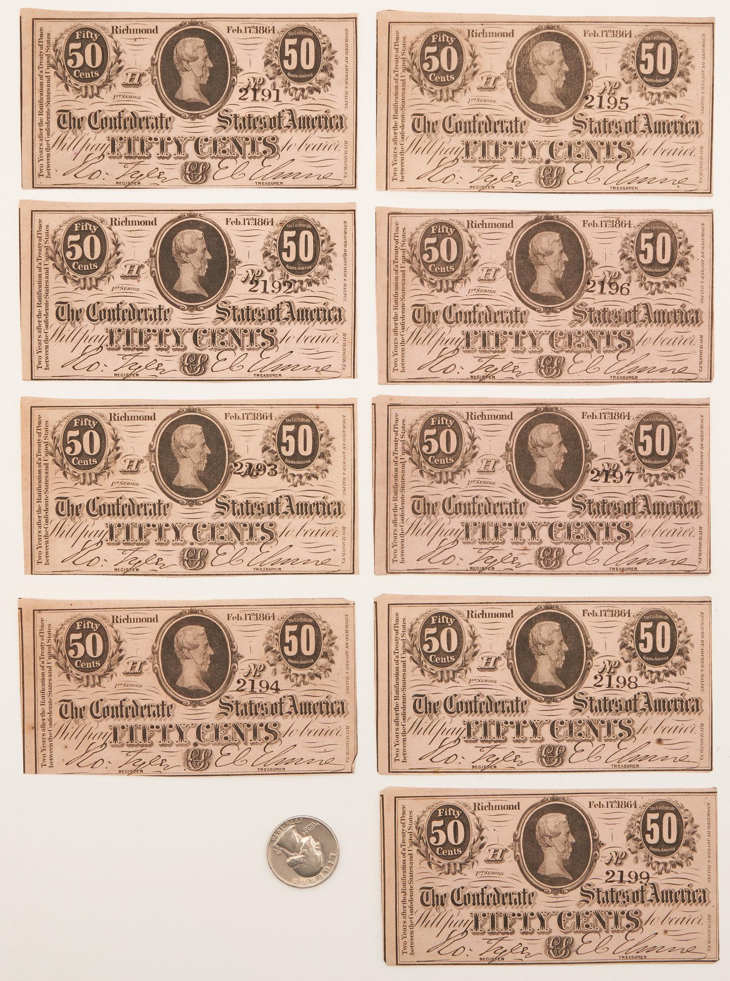 9 CSA 50 Cent J. Davis Fractional Notes, Sequential Serial Numbers (1 of 5)