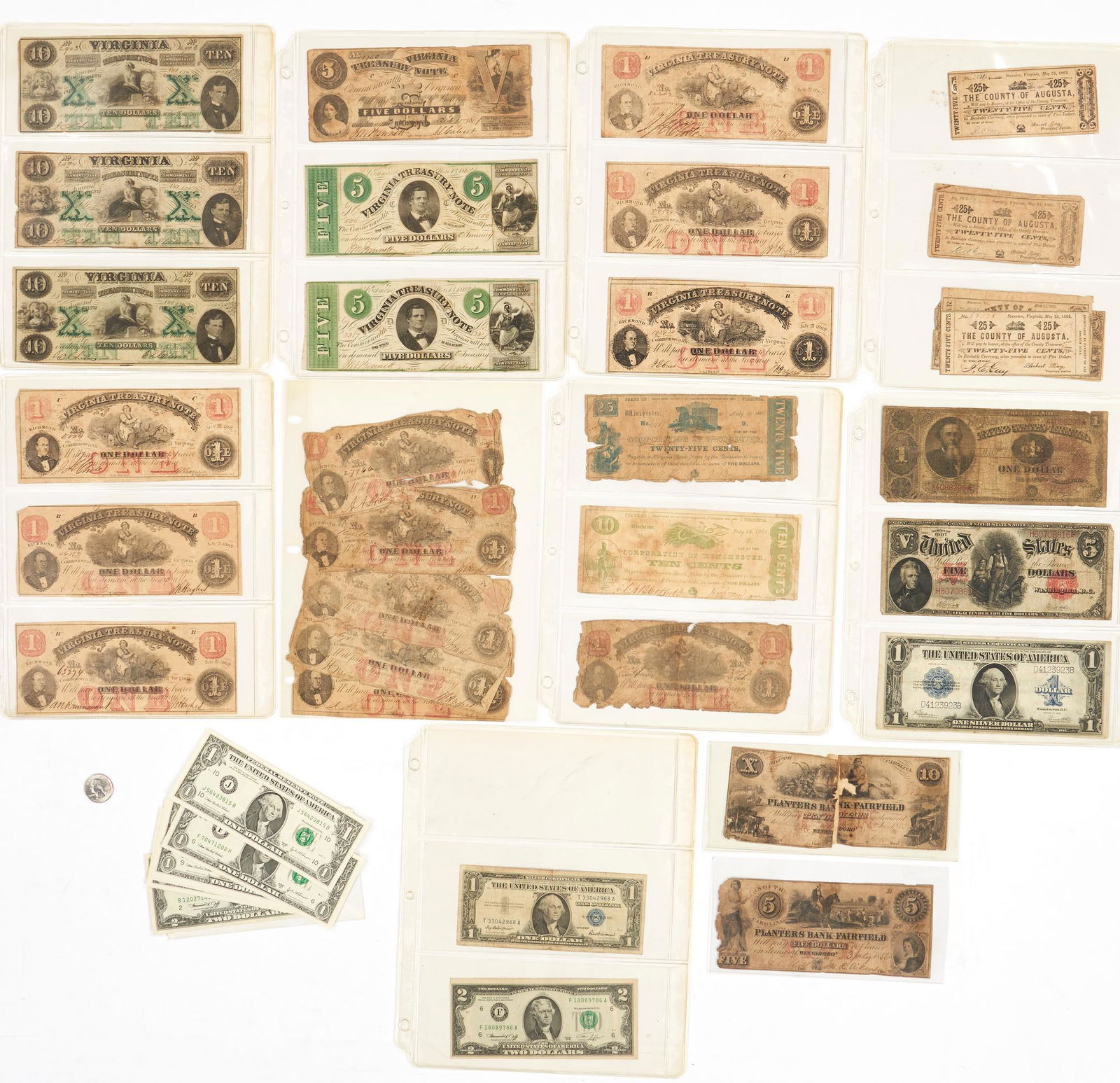 Grouping of Confederate Currency, Pre Civil War Obsolete Currency, U.S. Currency, 40 items (1 of 15)