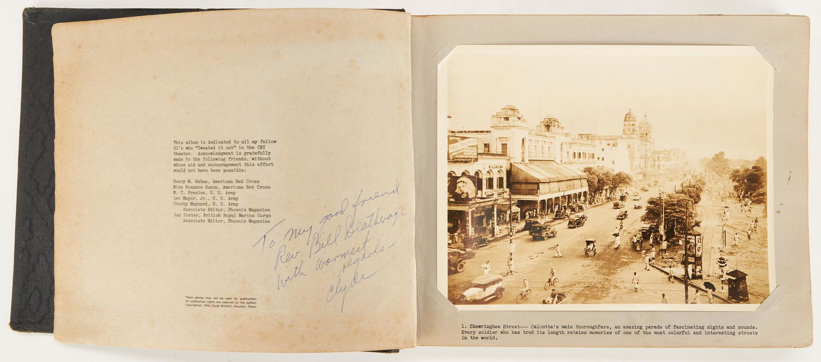 Clyde Waddell Signed & Inscribed, A Yanks Memories of Calcutta, 1946 (1 of 9)