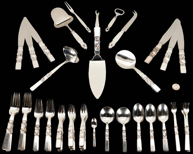 53 Pcs Assorted Jensen Flatware Incl. Scroll, Acorn