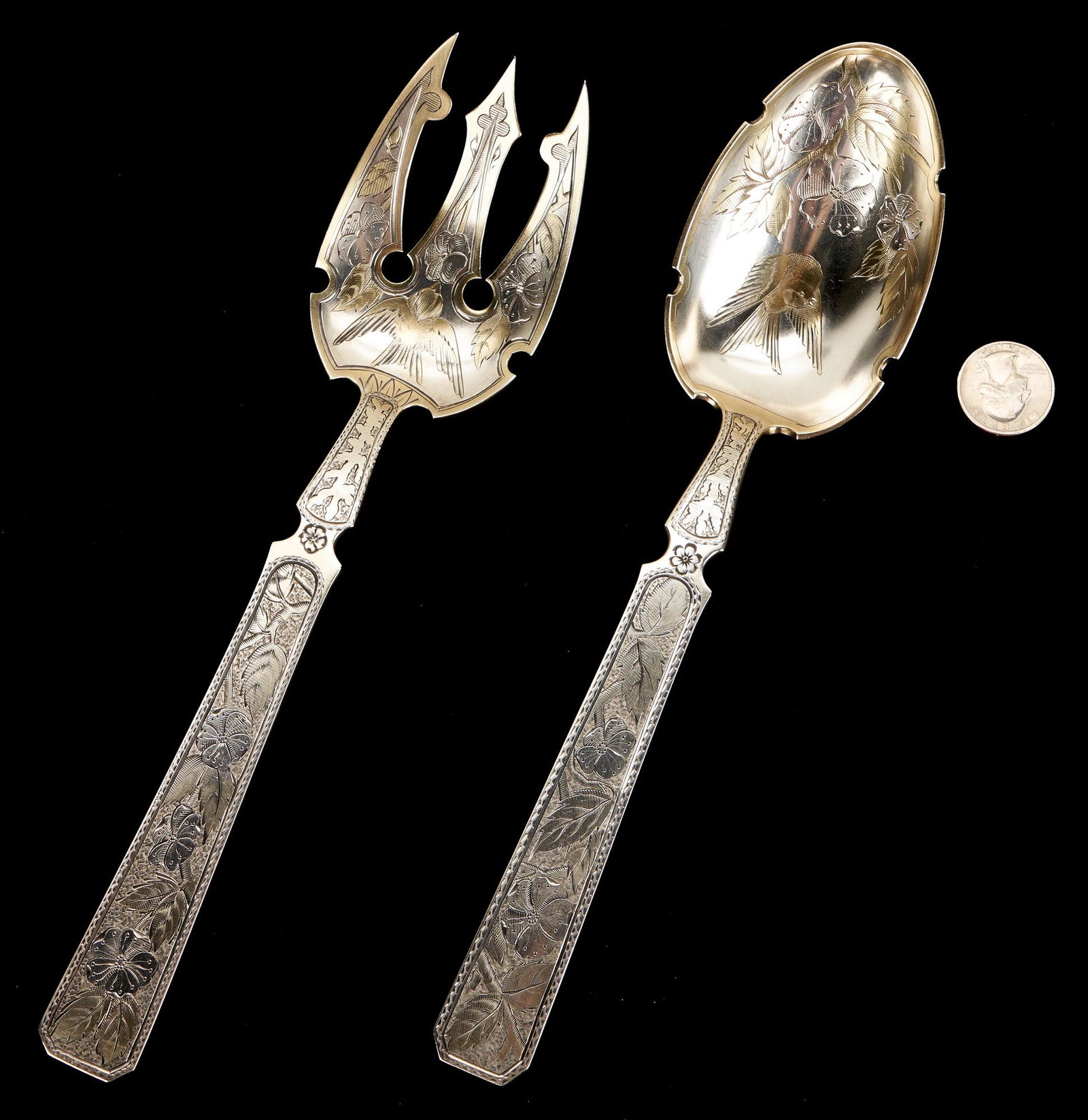 Geo. Shreve Aesthetic Movement Sterling Silver Serving Fork & Spoon (1 of 4)