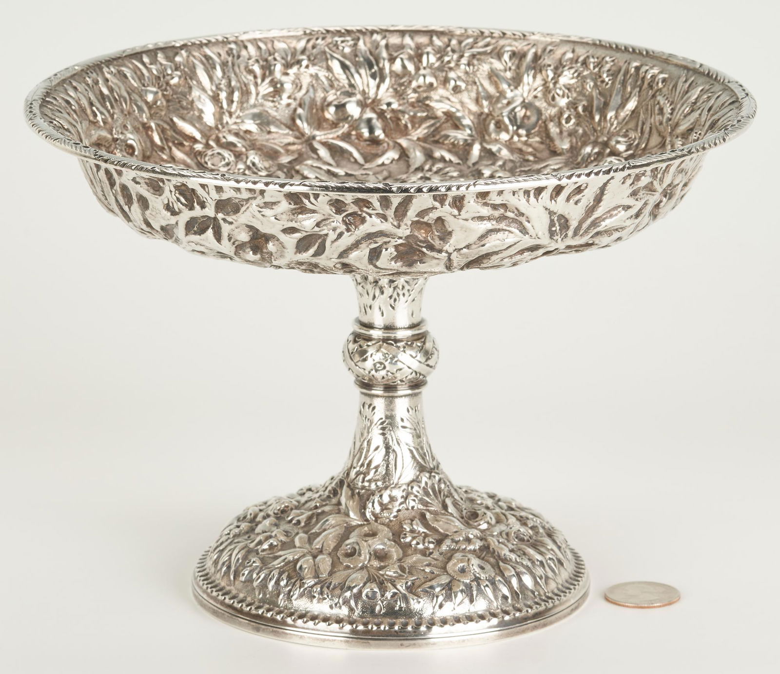 A.E. Warner, Jr. Coin Silver Repousse Hollowware Compote (1 of 8)