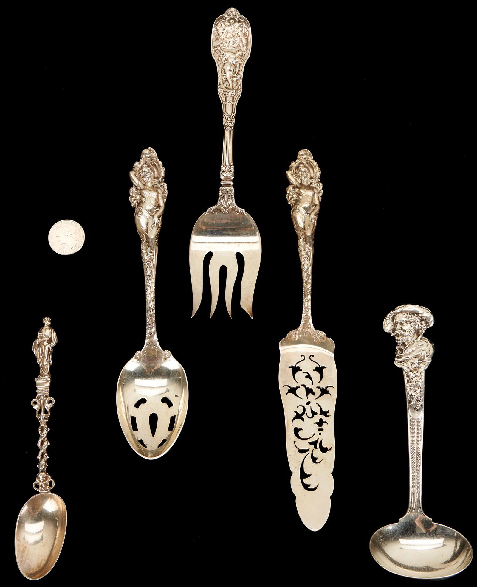 5 Antique Figural Sterling Silver Servers inc. Love Disarmed (1 of 6)