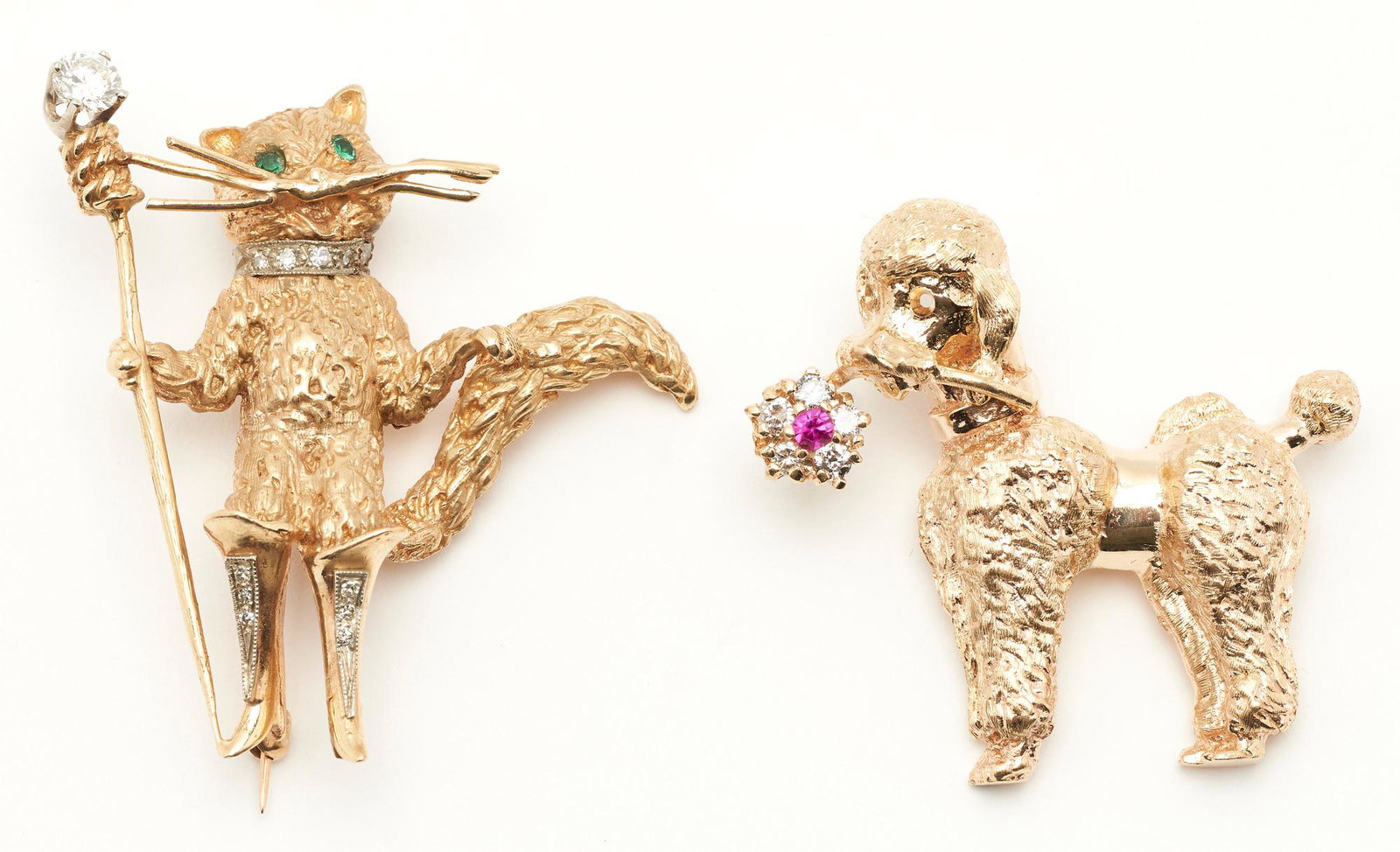 2 Ladies Gold, Diamond, & Gemstone Animal Brooches (1 of 9)