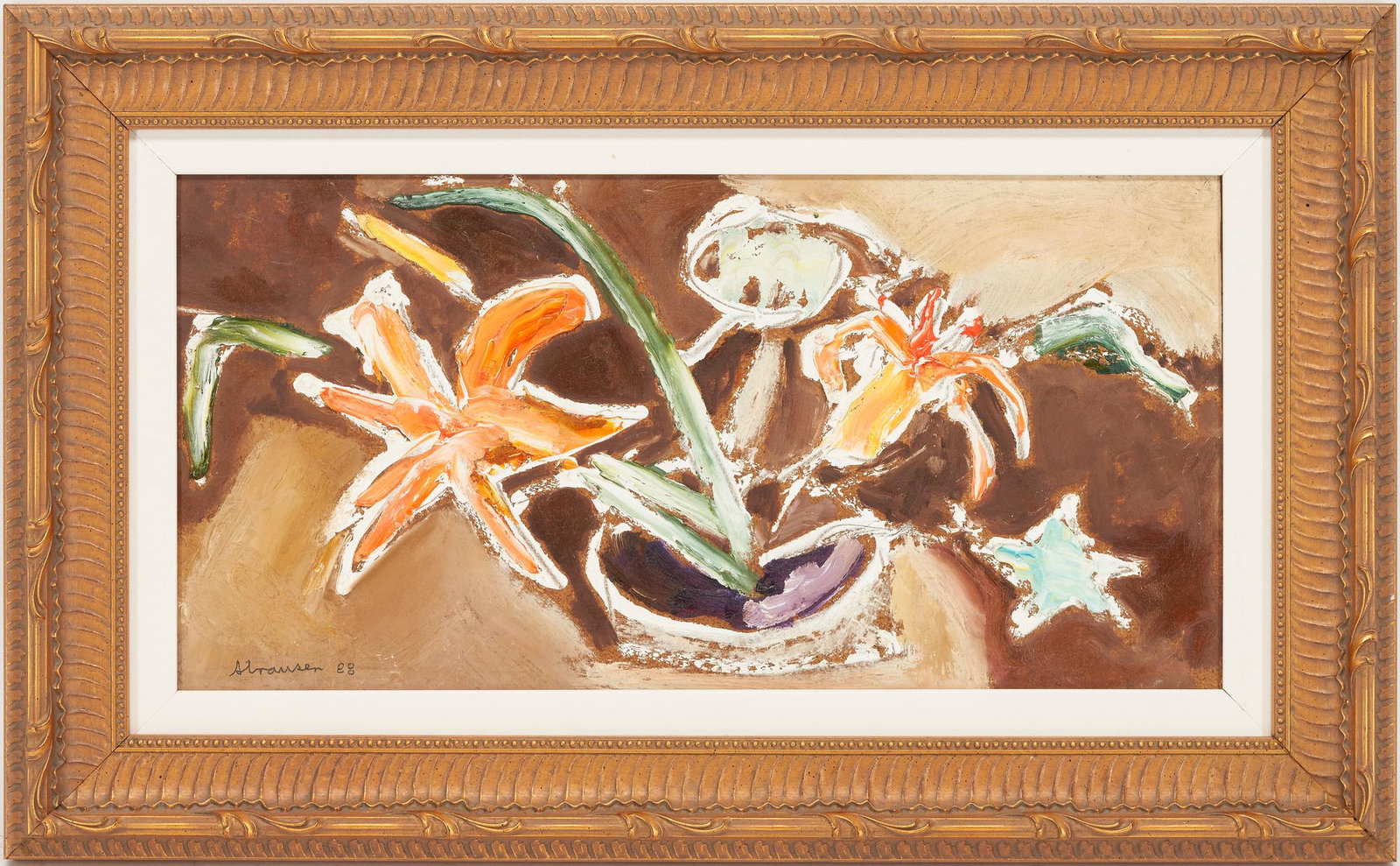 Sterling Strauser O/B Still Life Painting, Flower Pot w/ Lilies (1 of 8)
