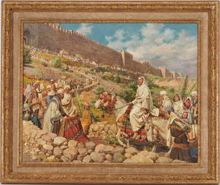 Fortunino Matania O/C Religious Painting, Christ Entering Jerusalem