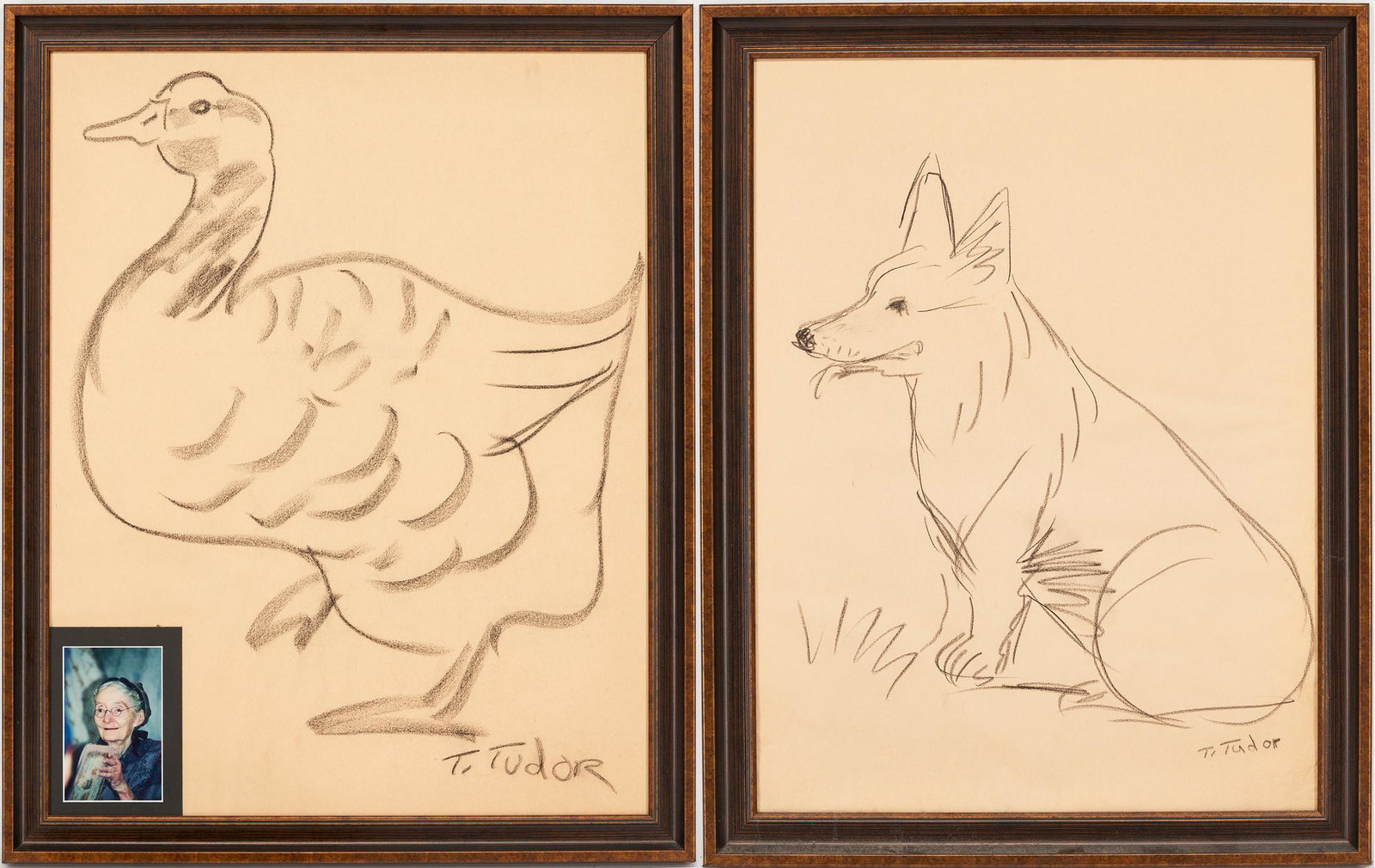 Two Tasha Tudor Original Signed Drawings, Dog and Goose (1 of 14)