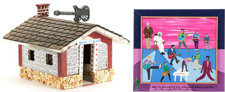 2 pcs. Folk/Outsider Art, Shane Campbell Sculpture & Rev. Johnny Ace Painting: Two (2) Folk Art or Outsider Art pieces, including one (1) Shane Campbell House of Blues sculpture and one (1) Reverend Johnny Inexplicable Southern Phenomenon painting. 1st item: Shane "Slick" Campbe