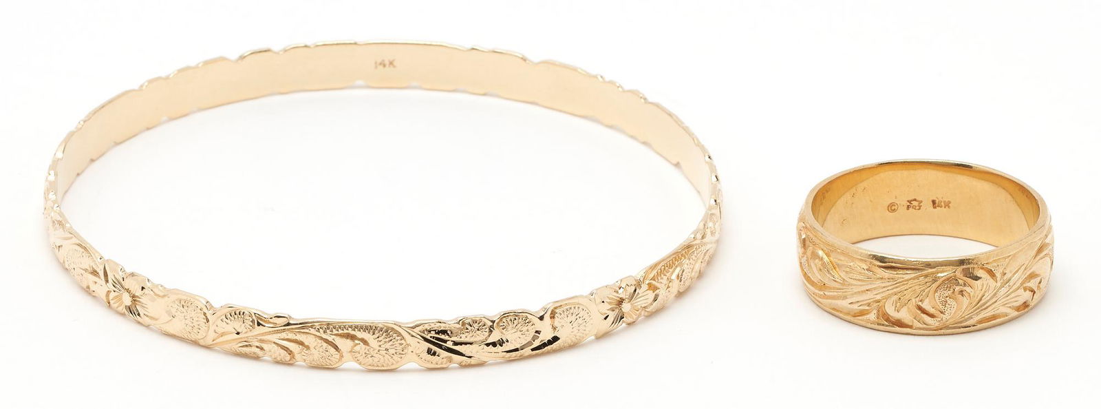 2 14K Jewelry Items, Bangle Bracelet & Ring (1 of 13)