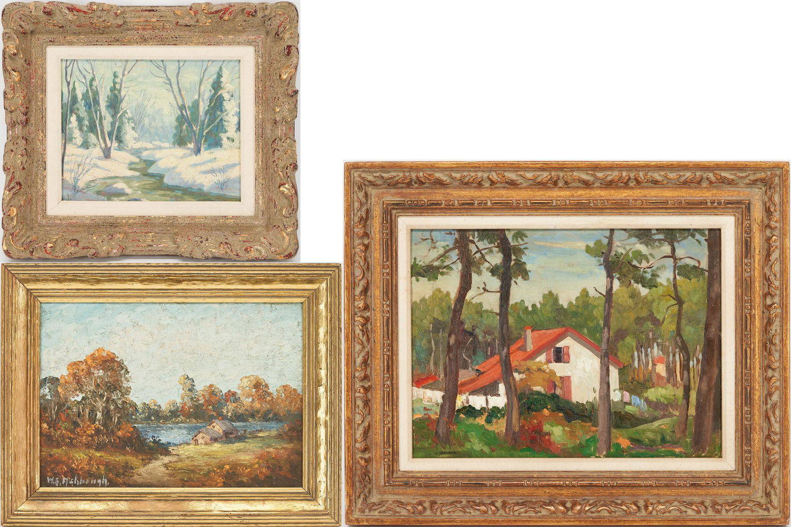 3 American Landscape Paintings, incl. Julius Delbos, Walter E. Ashbaugh, Winter Scene (1 of 20)