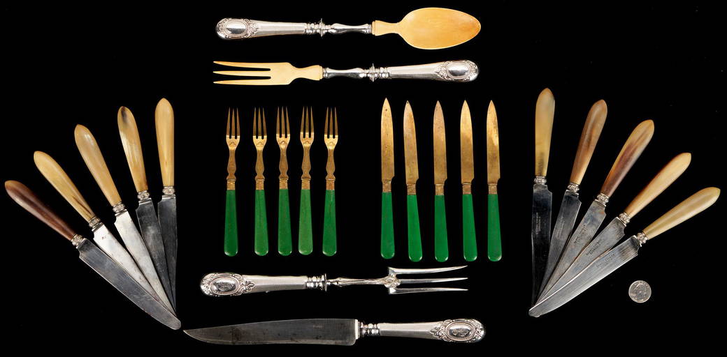 24 pcs. French Flatware, Sterling, Shagreen, & Horn Handles (1197) on