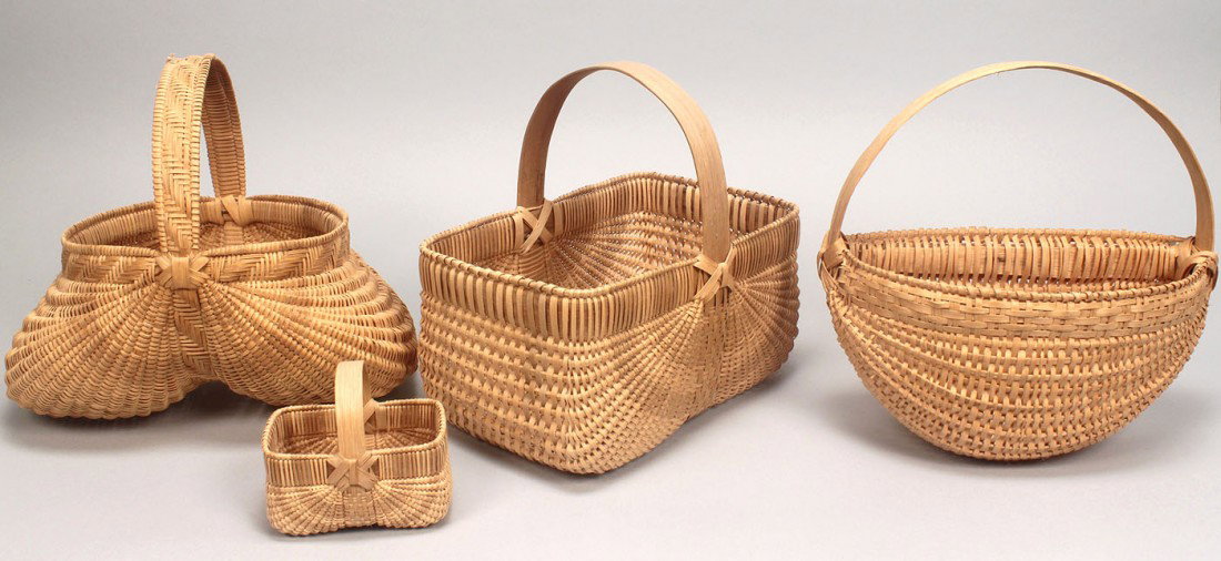 4 TN baskets attr. Mildred Youngblood & Nelda Merr: 4 TN baskets attr. Mildred Youngblood & Nelda Merrit. Three Tennessee split oak baskets, both attributed to Mildred Youngblood (Cannon County, born about 1928). 1st item: a buttocks basket with woven 