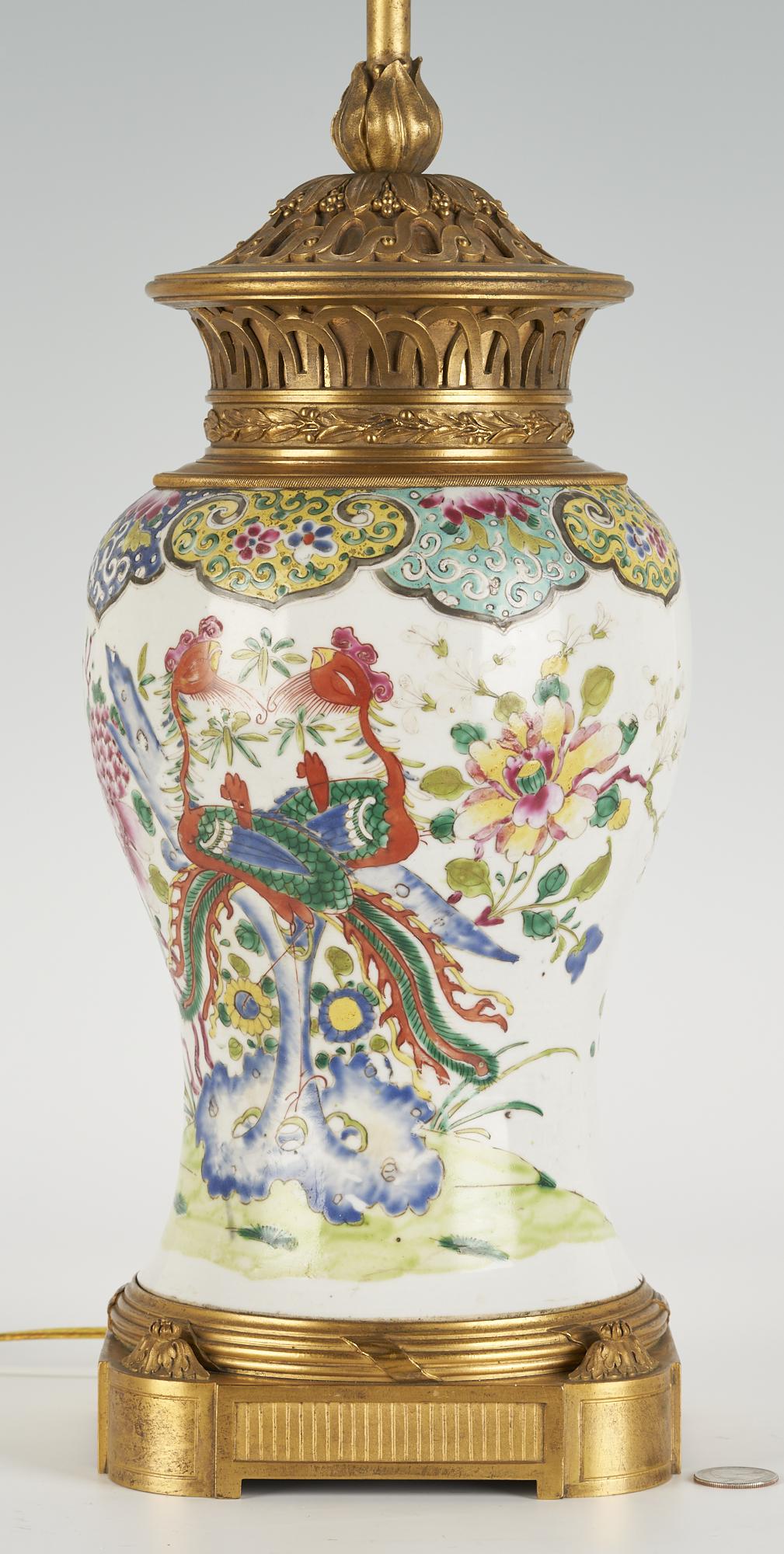 Chinese Famille Rose Ormolu Mounted Porcelain Vase Lamp (1 of 11)