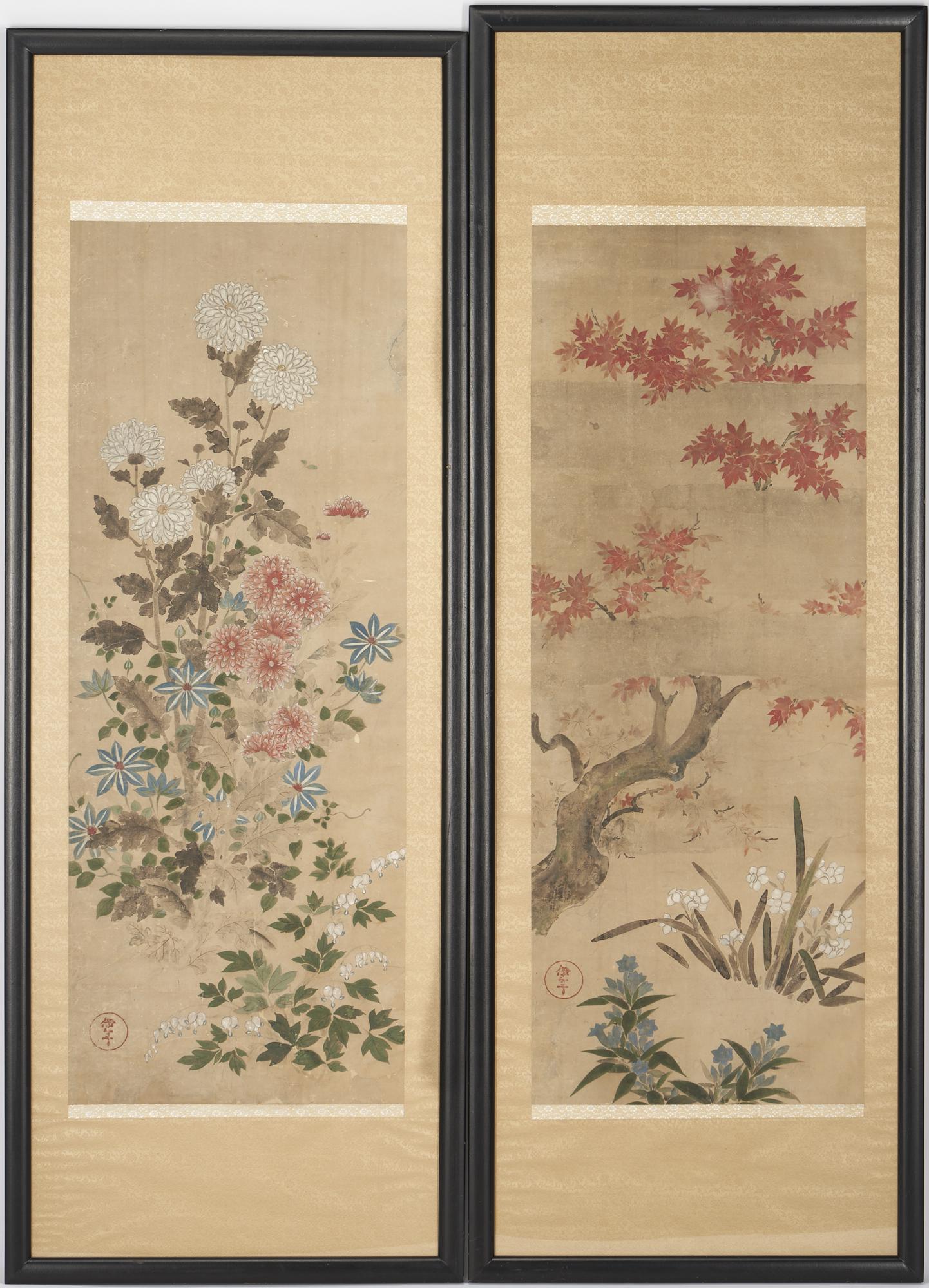Pair of Framed Japanese Scroll Paintings, Summer and Spring (1 of 17)