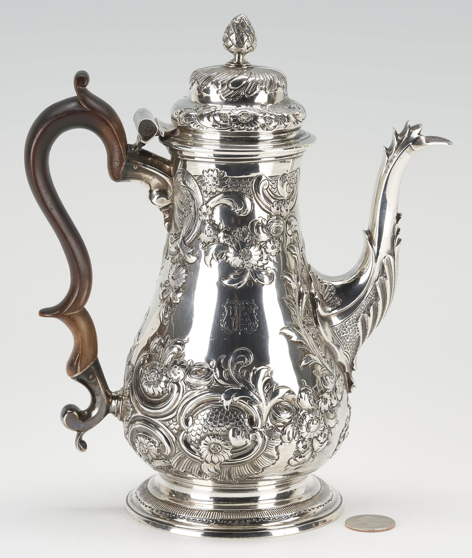 George III Sterling Silver Armorial Coffee Pot c. 1772 (1 of 11)