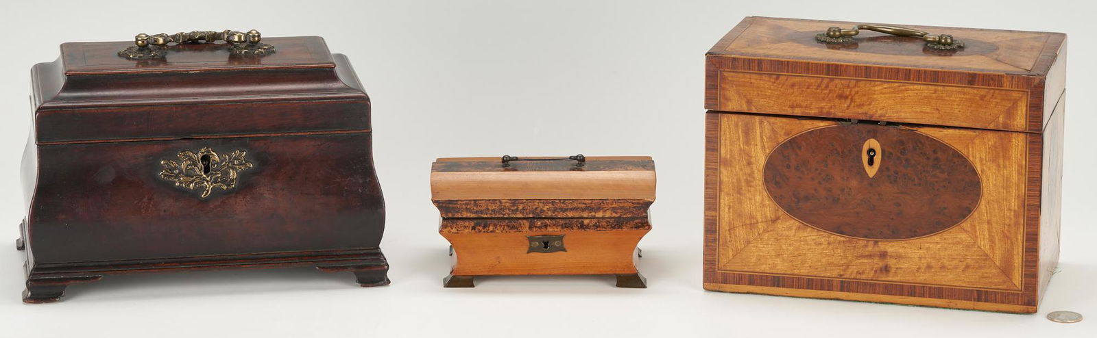 Georgian Bombe Tea Caddy, French & Regency Inlaid Boxes, 3 pcs. (1 of 12)