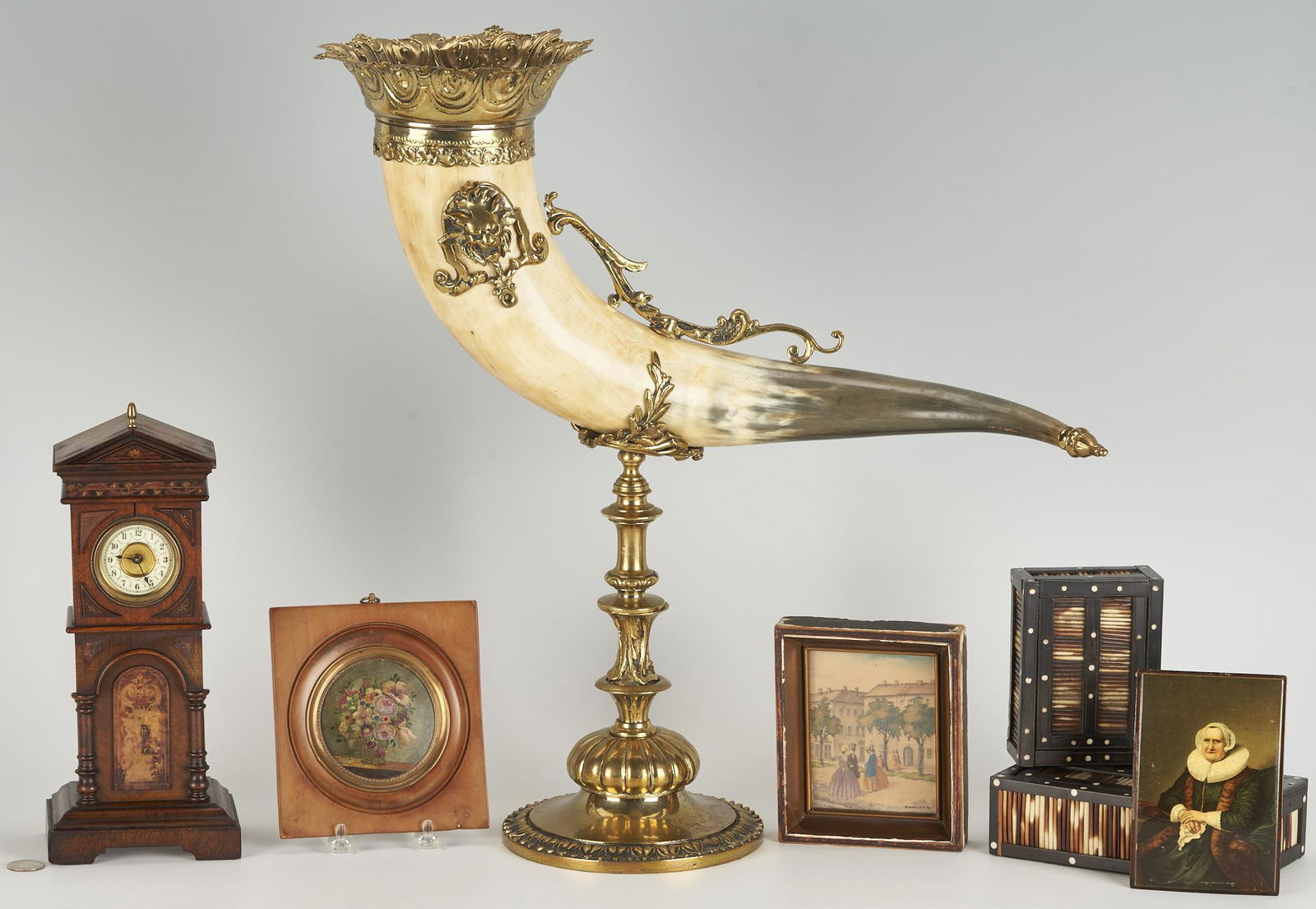 7 Items: Gilt Mounted Horn, Portrait Miniature, Quill Boxes (1 of 20)