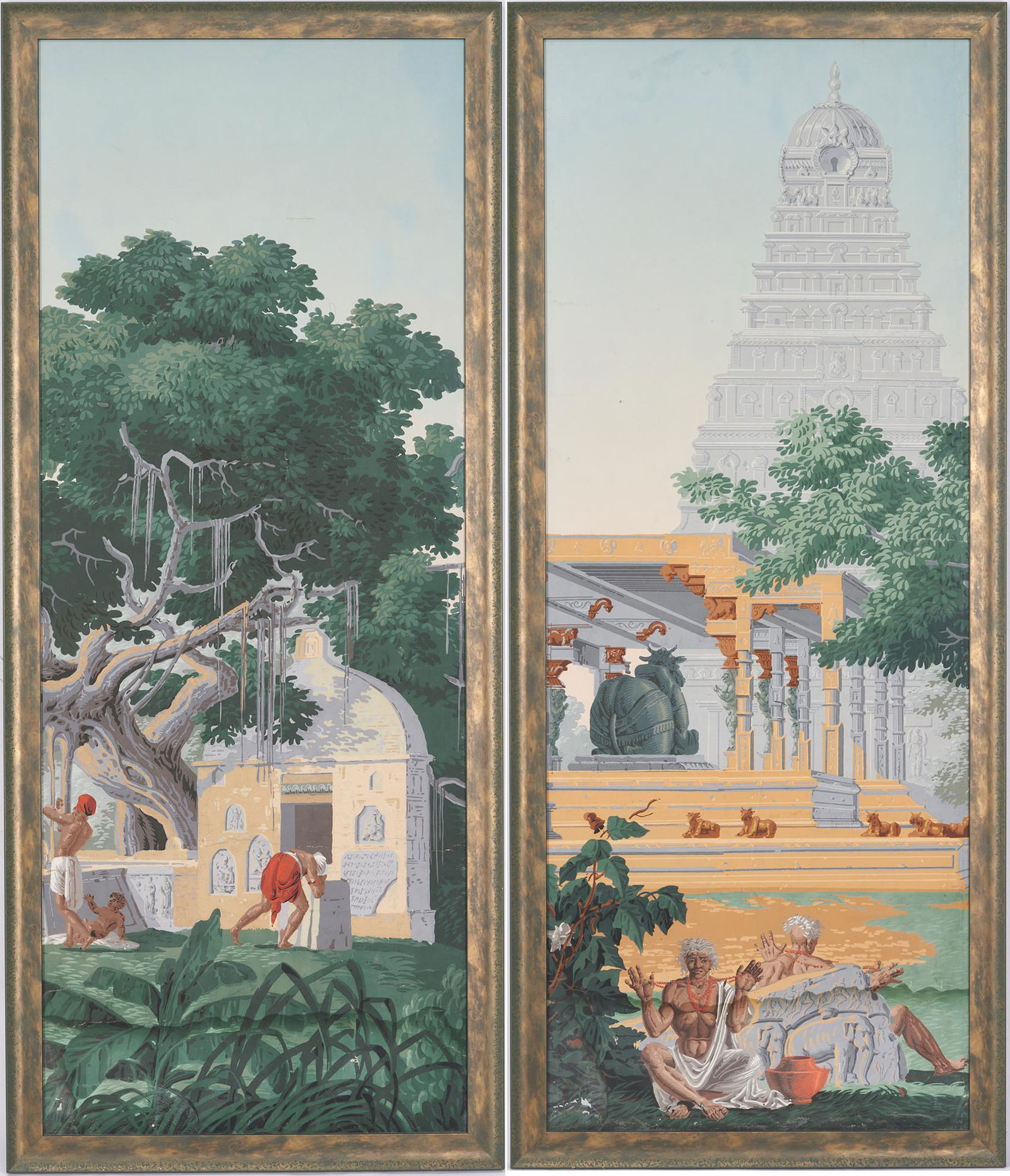 Pr. Framed Zuber Wallpaper Panels, Hindustan Pattern (1 of 18)