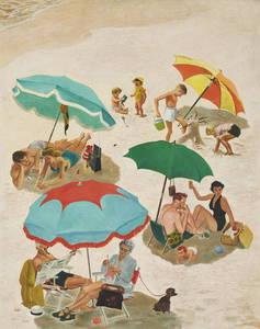 George E. Hughes O/B Saturday Evening Post Cover Art Illustration, Couples at the Beach