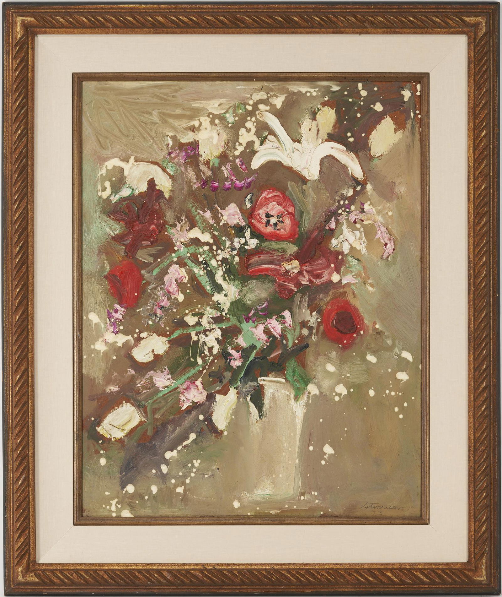 Sterling Strauser O/B Painting, Still Life with Red Flowers, 1973 (1 of 11)