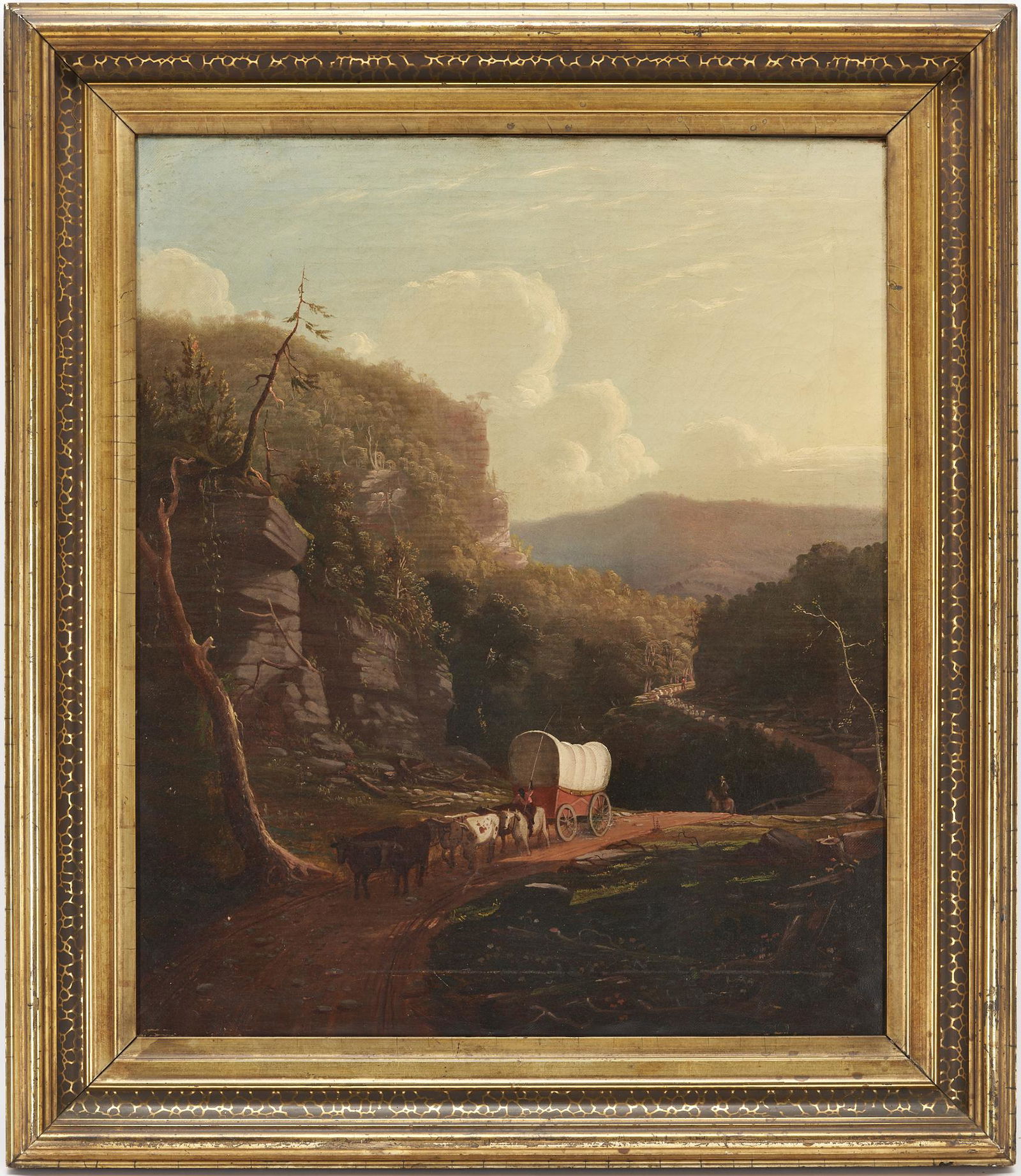 Western NC Mountain Landscape with Wagon and Figures, Hudson River School Style (1 of 17)