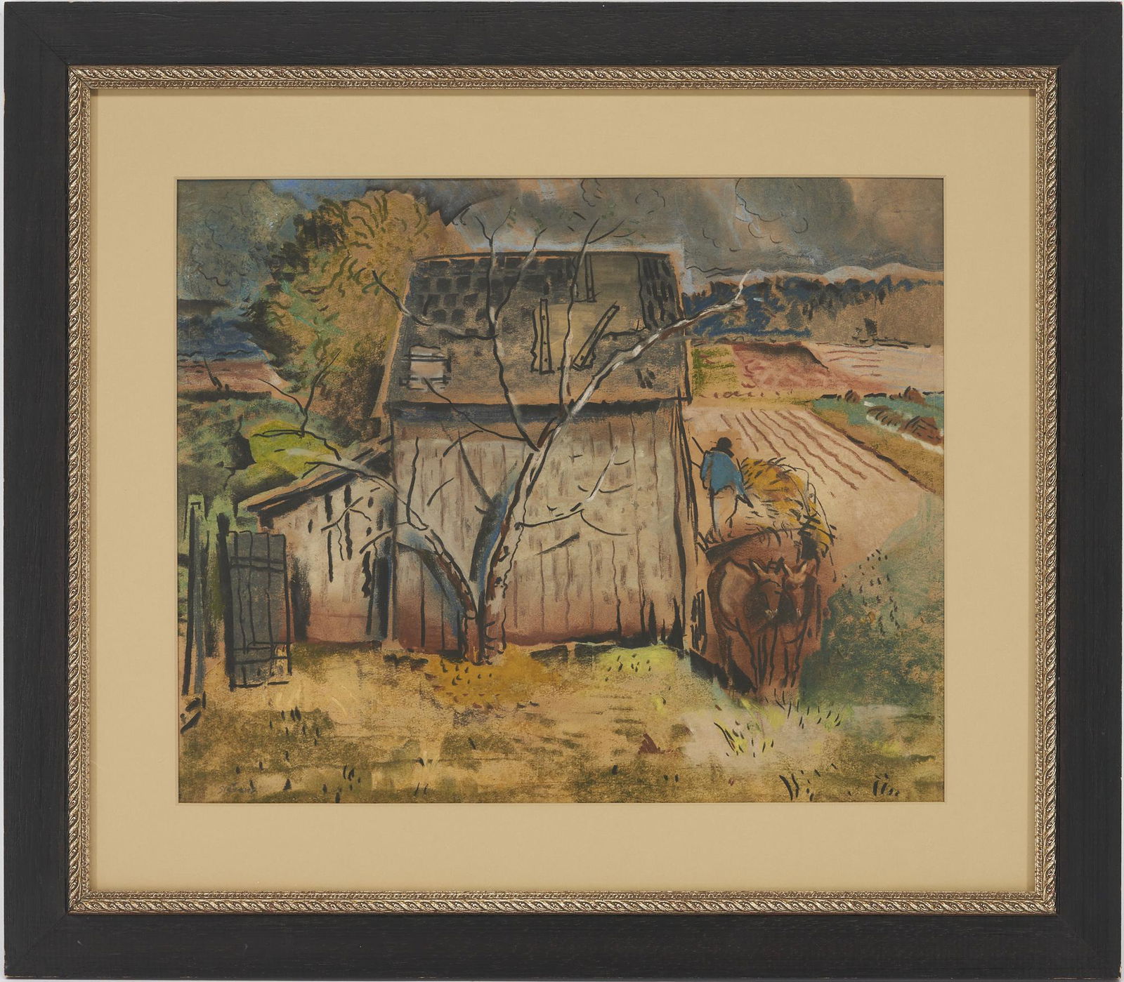 Will Henry Stevens Pastel Landscape Painting, Hay Barn (1 of 14)