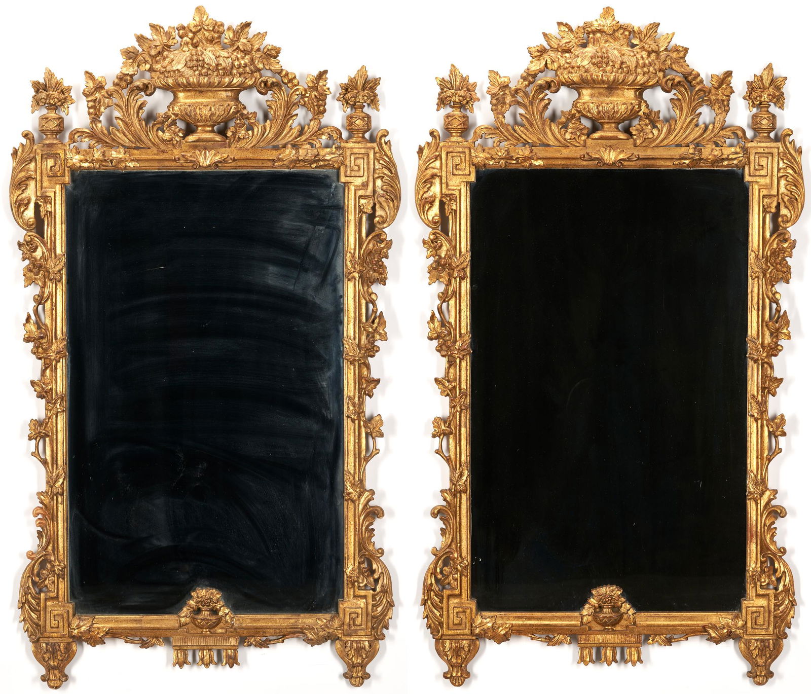 Pr. Italian Giltwood Mirrors, Flower Urn Crests (1 of 12)
