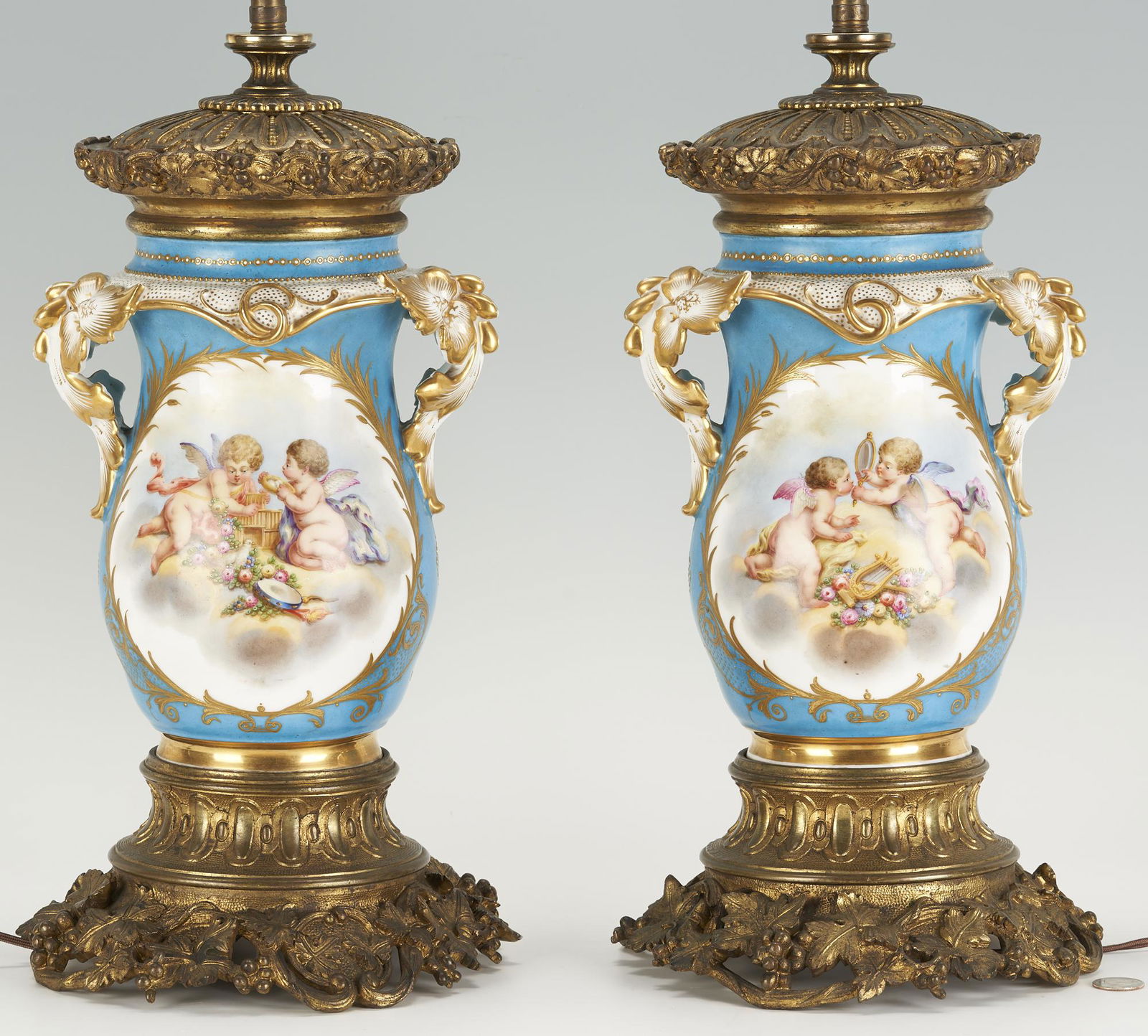 Pair of Sevres Style Porcelain Urns, Mounted as Lamps (1 of 11)