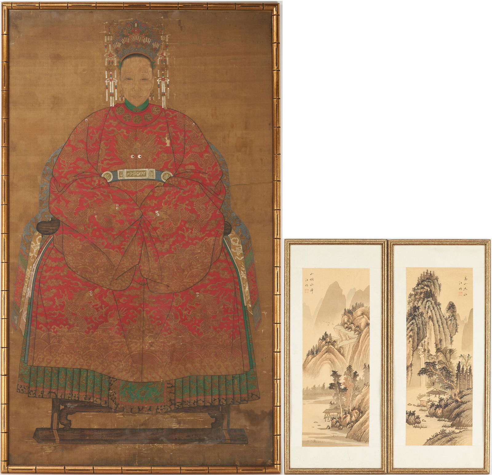 Early Chinese Ancestor Portrait Plus 2 Watercolor Landscapes (1 of 19)