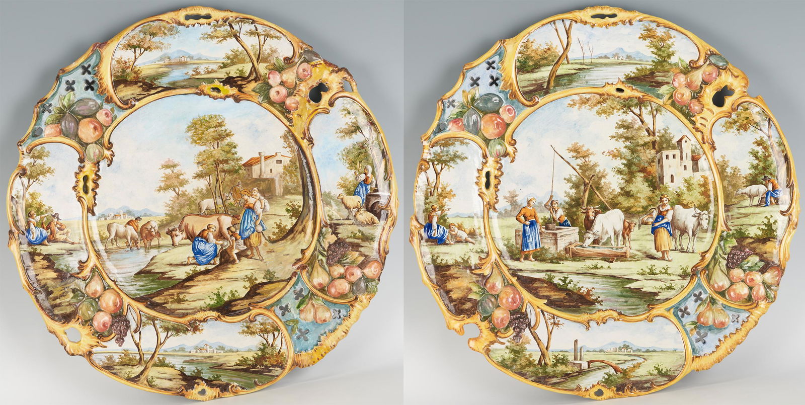 Pair of Very Large Italian Ceramic Chargers with Pastoral Scenes (1 of 18)