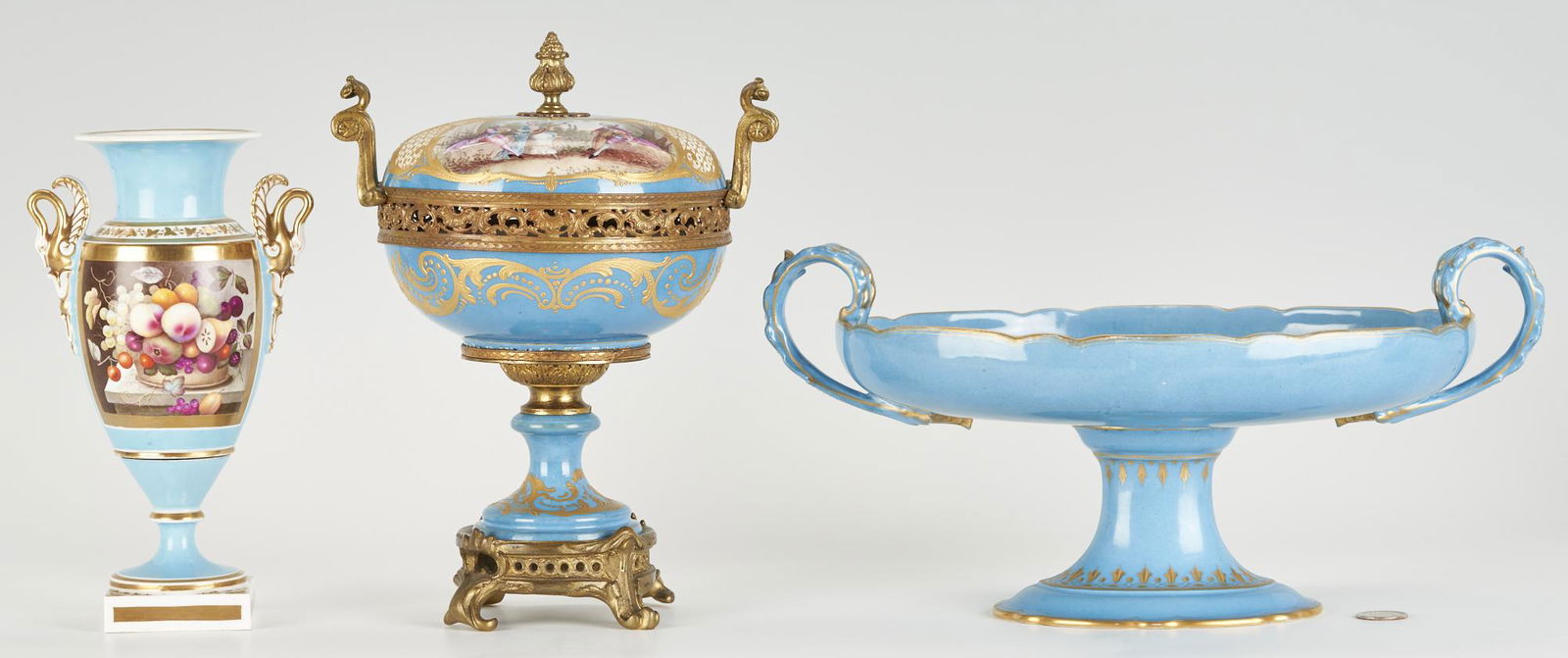 3 Blue & Gilt Porcelain Items, incl. French Sevres Bronze Mounted Urn (1 of 20)