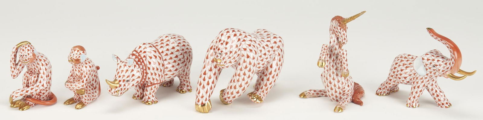 6 Herend Animals: Gorilla, Rhino, Elephant, Monkeys, Unicorn (1 of 12)