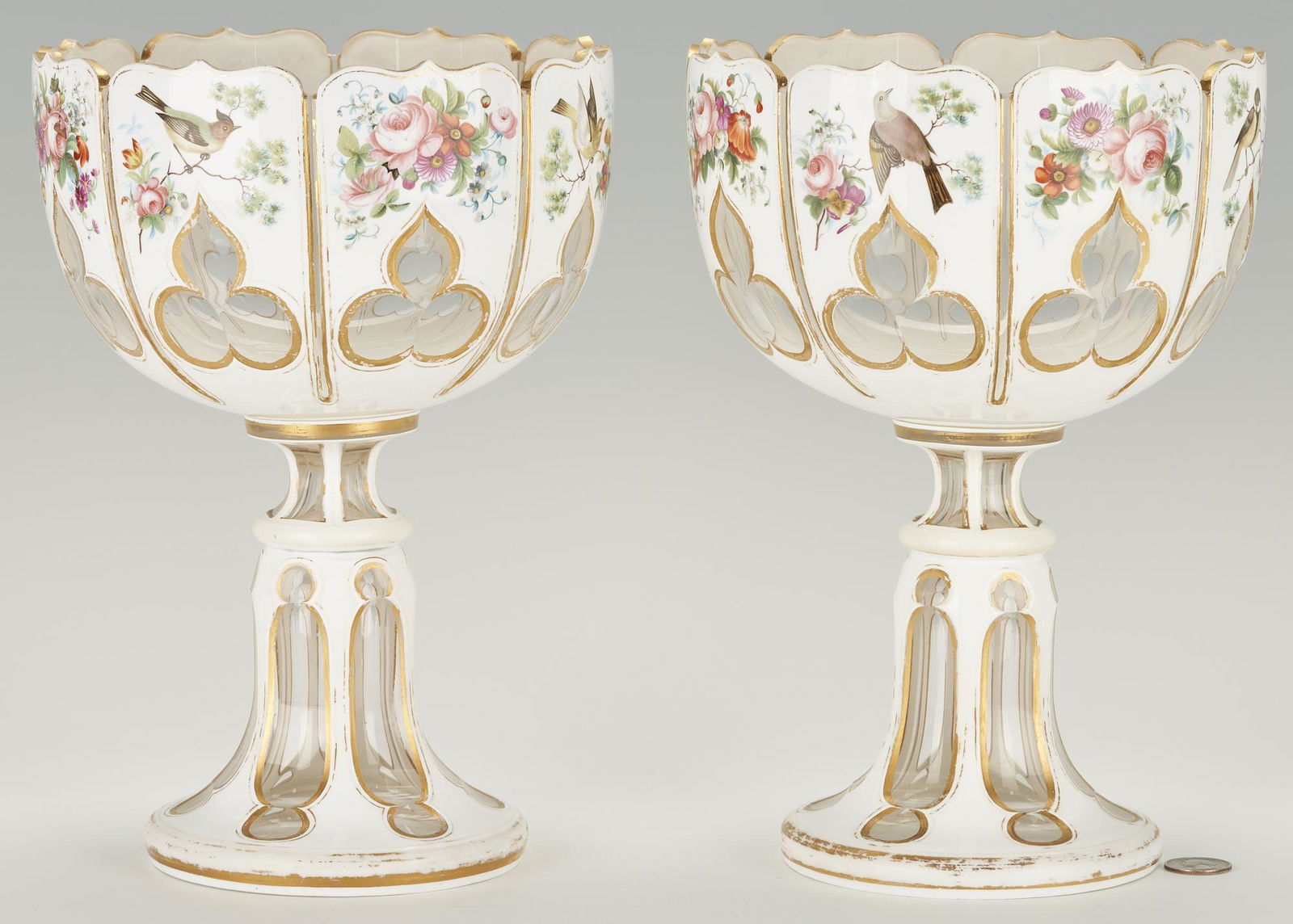 Pr. Bohemian White Cut to Clear Compotes, Bird Decoration (1 of 14)