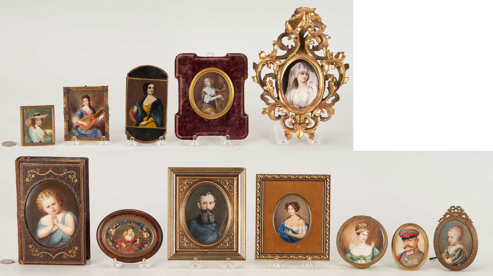 12 Miniature Portrait Items, incl. Military, Book, Cigar Case, Boxes (1 of 20)