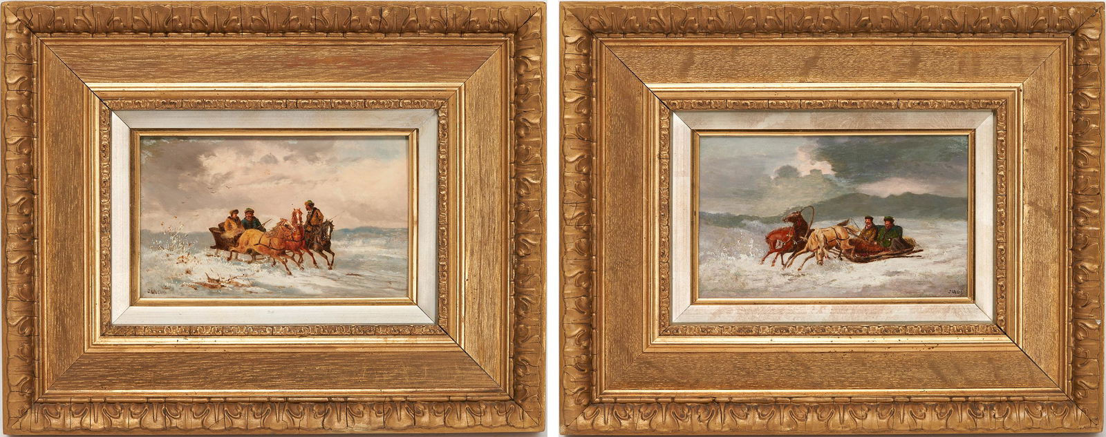 Jan Wolski, Pair of Oil on Board Troika Snow Scene Paintings (1 of 19)