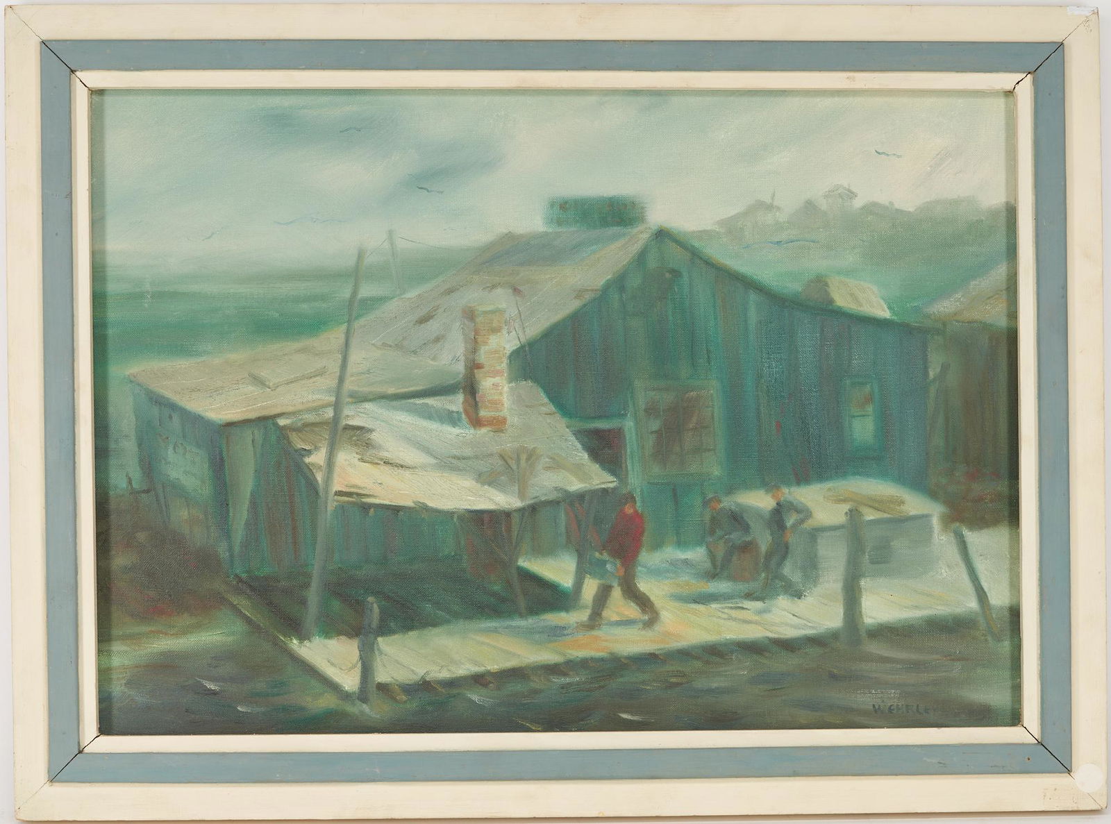 Margaret Wehrley O/C WPA Era Regionalist Painting: Fishing Shanty, Algoma Wisconsin (1 of 7)