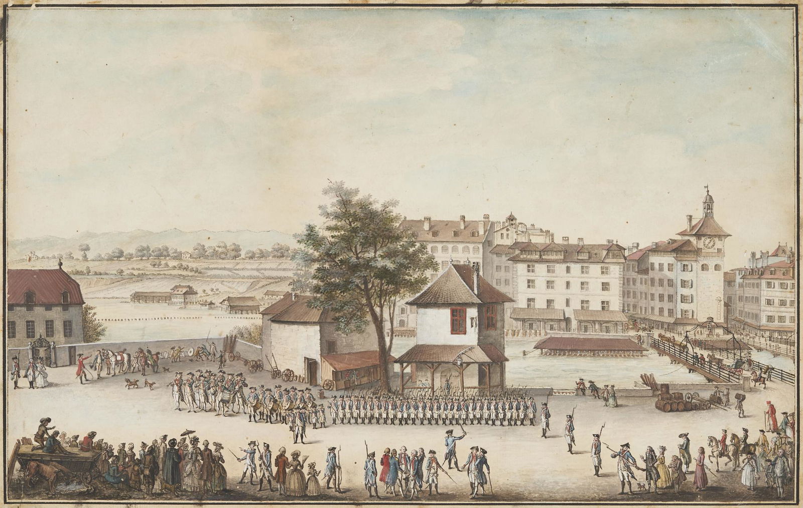 French Revolution Watercolor Painting, Panoramic Geneva Cityscape (1 of 14)