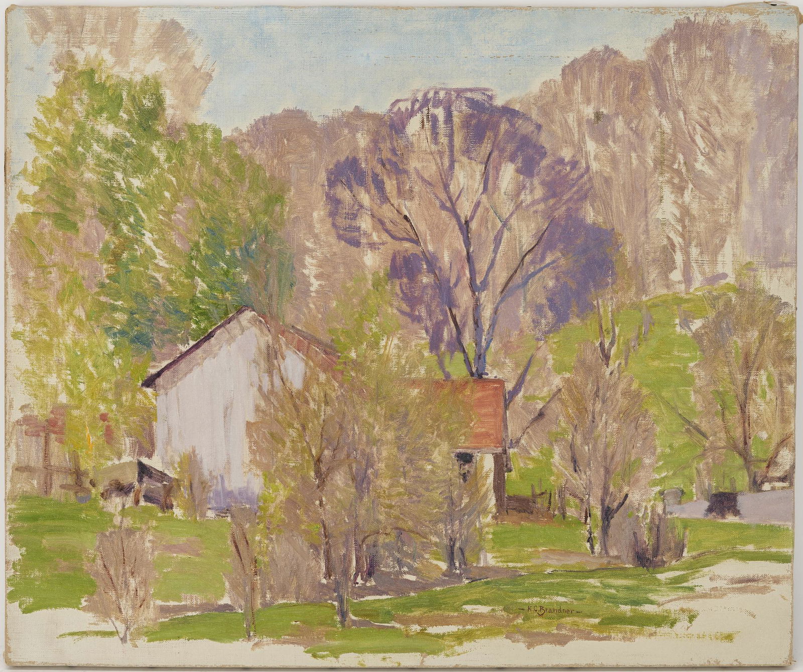 Karl Brandner O/C Landscape Painting, Farm Scene (1 of 8)