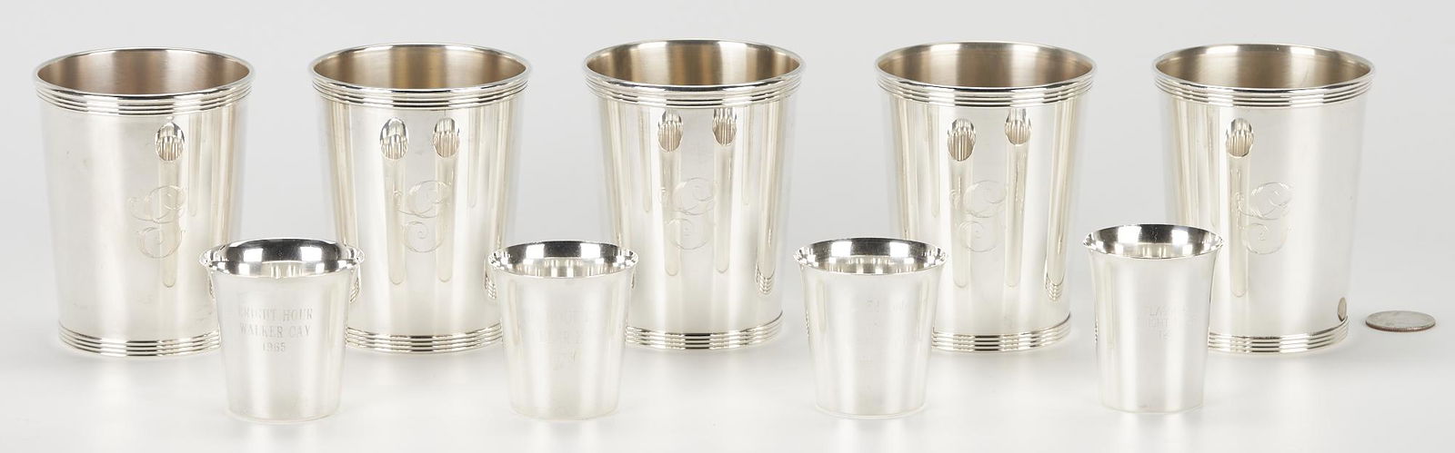 5 Alvin Sterling Silver Julep Cups and 4 Web Sterling Shot Glasses (1 of 20)
