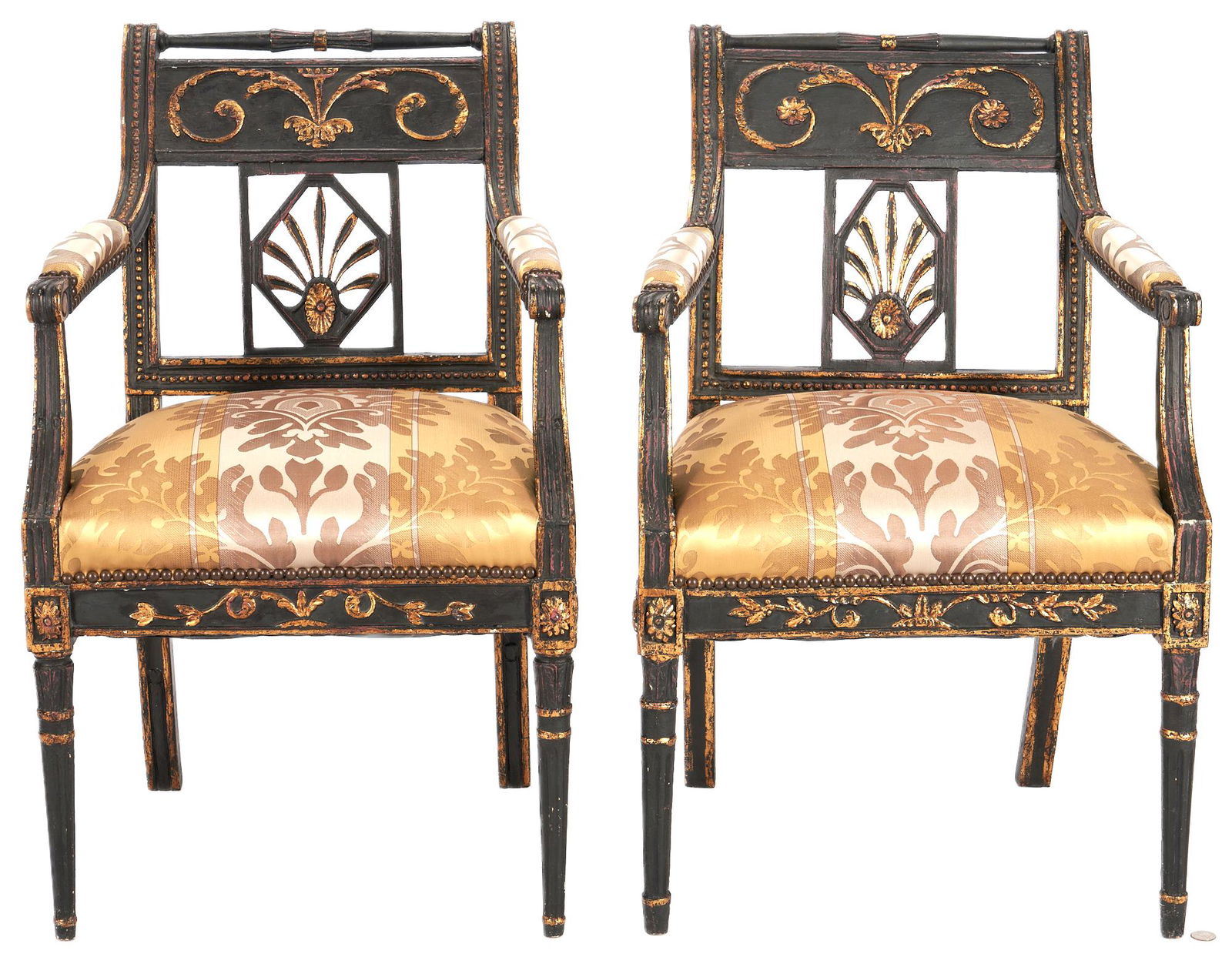 2 English Regency Parcel Gilt Painted Decorated Armchairs (1 of 8)