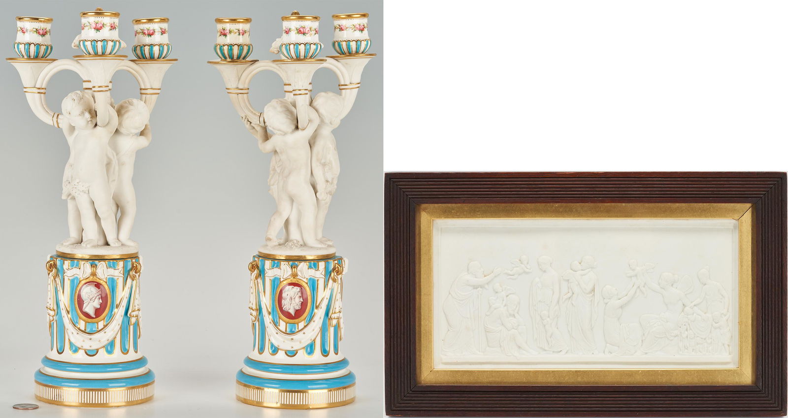 Pr. English Minton Figural Candelabra & Classical Bing & Grondahl Parian Plaque (1 of 20)