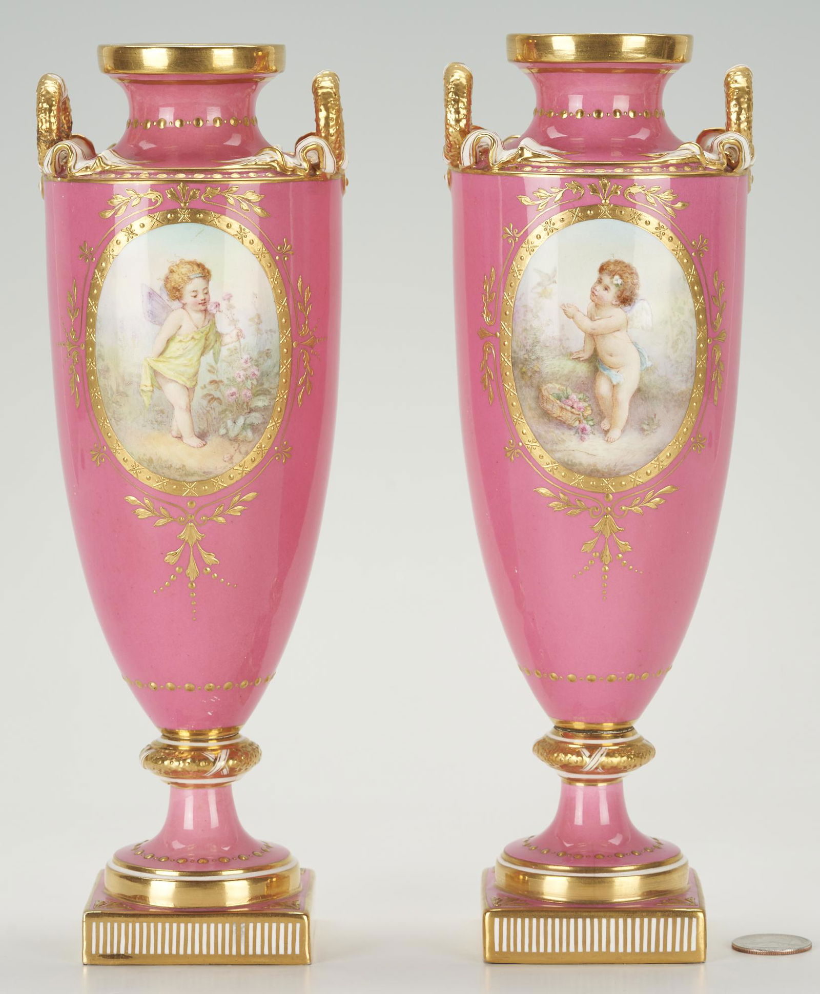 Pair English Minton Porcelain Vases w/ Pink Grounds (1 of 9)