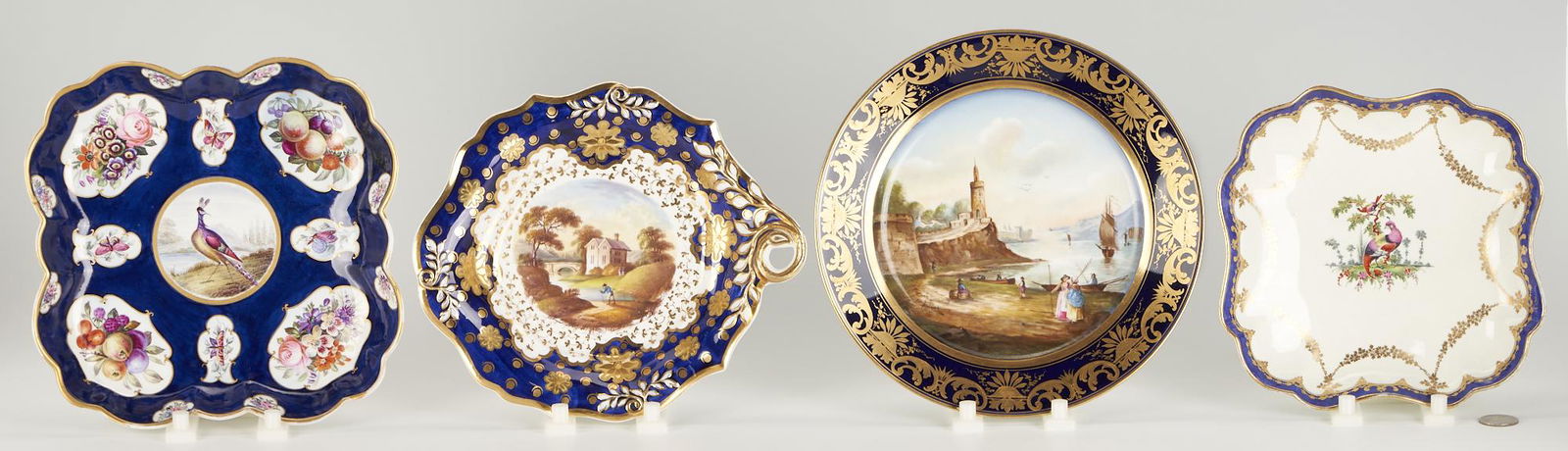 4 English Cobalt Dishes, incl. Worcester 1st Period Birds (1 of 17)