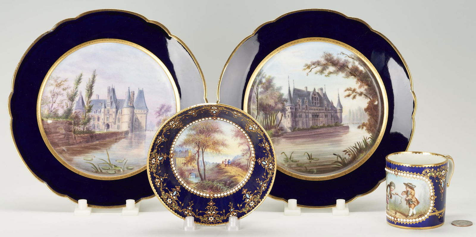 4 French Porcelain Items inc. Sevres Cup and Saucer, 2 Scenic Plates (1 of 20)