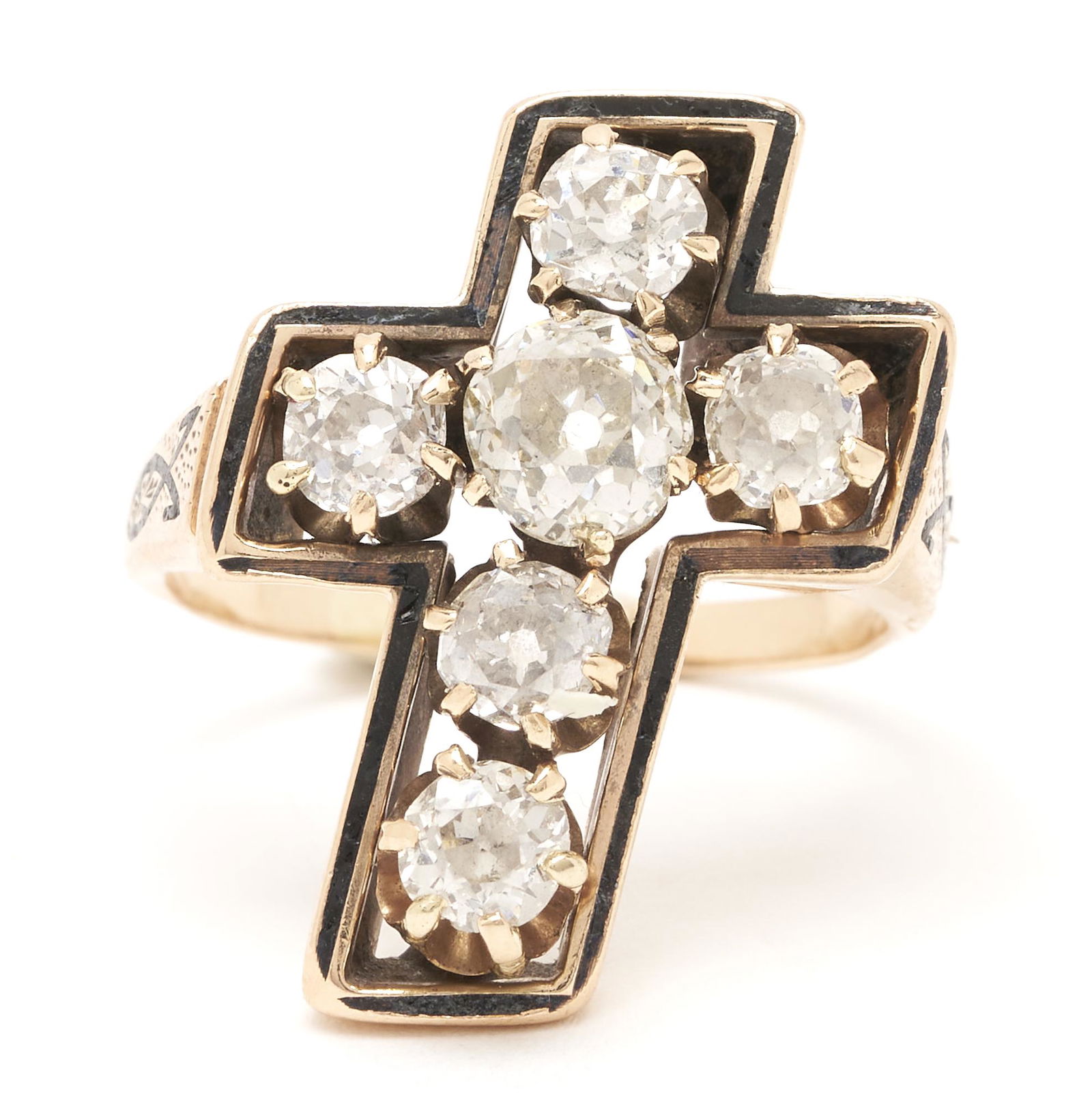 14K Diamond & Enamel Cross Ring (1 of 9)