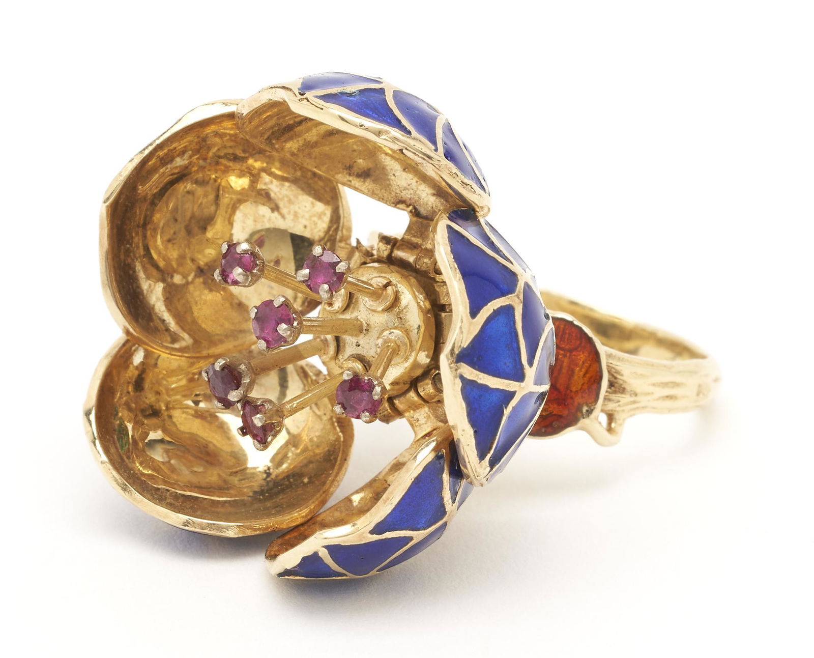 14K Ruby & Enamel "En Tremblant" Flower Ring (1 of 7)
