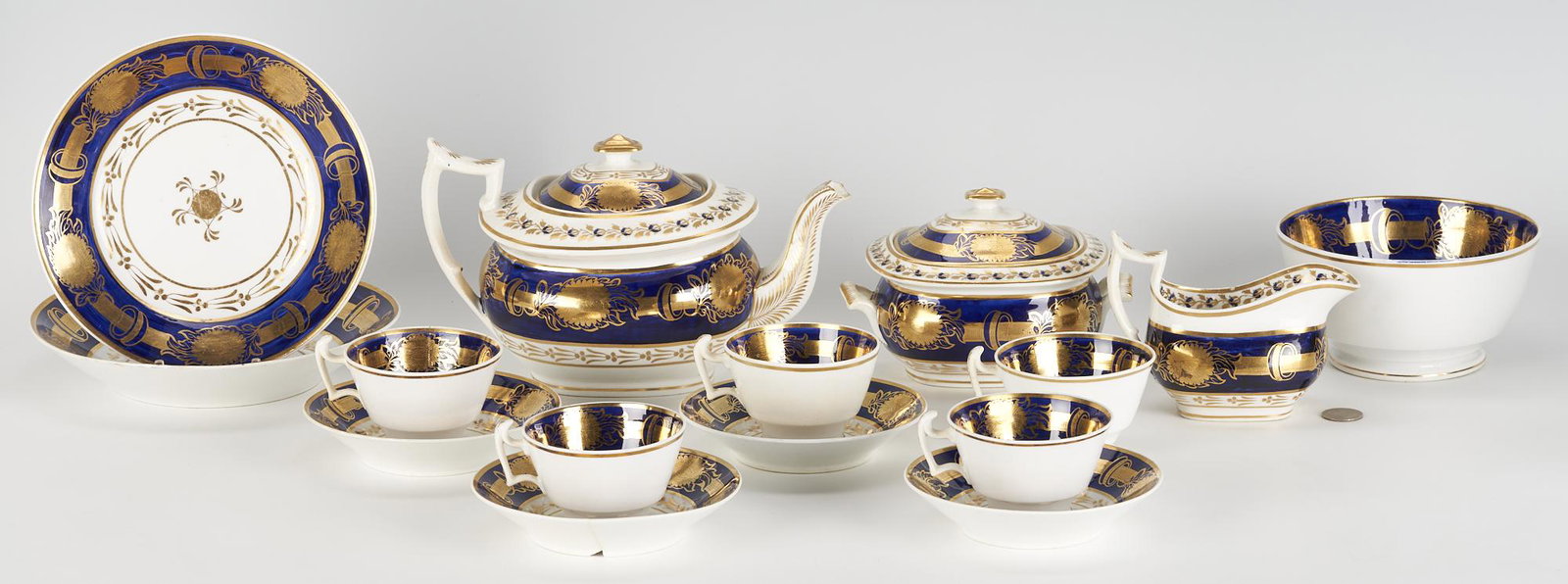 English Porcelain Coalport Tea Set w/ Cobalt Trim, 15 pcs. (1 of 20)